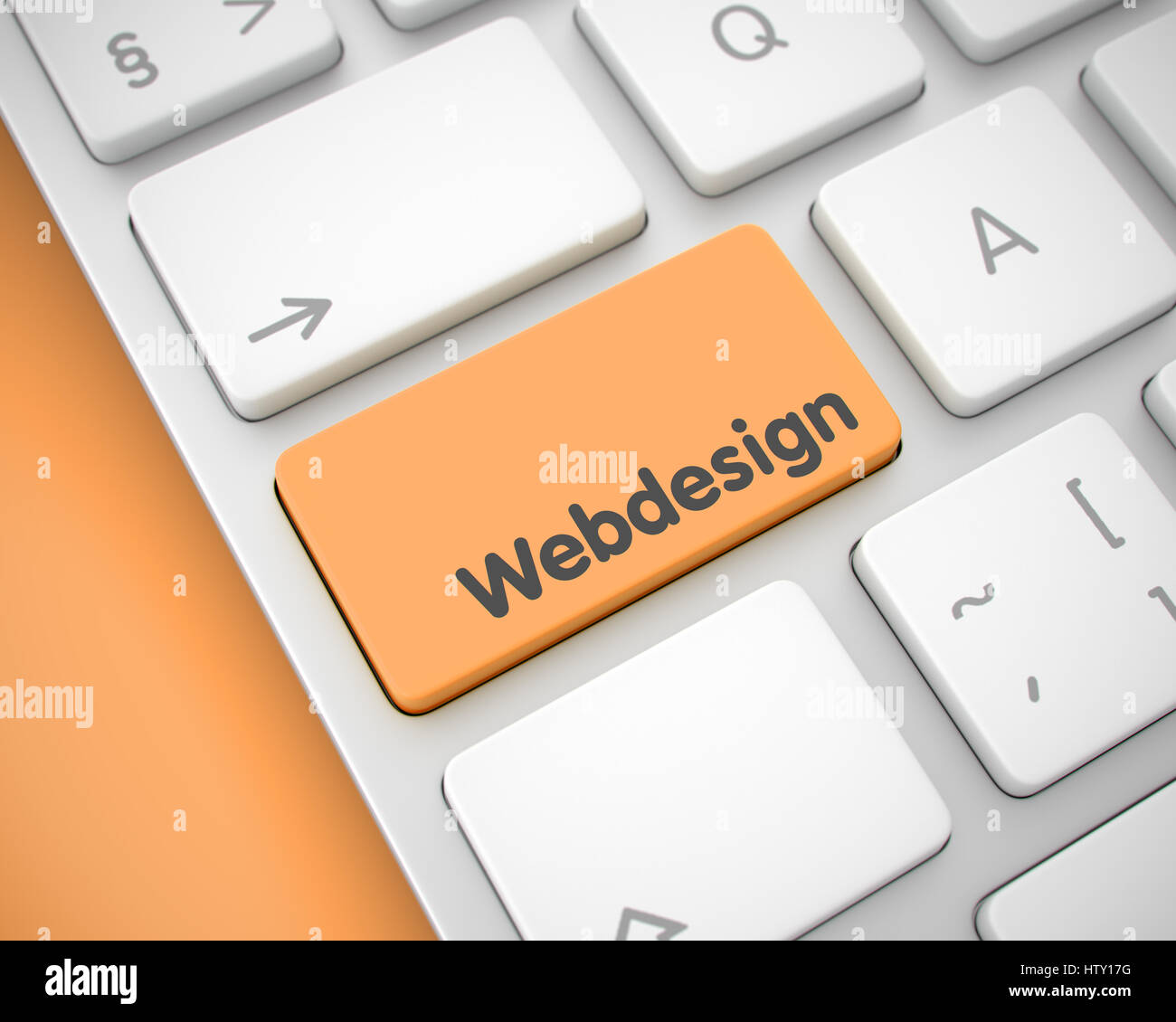 Webdesign - Inscription on the Orange Keyboard Keypad. 3D. Stock Photo