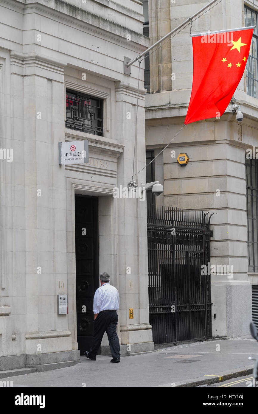 Chinese flag at the Bank of China, London. Stock Photo