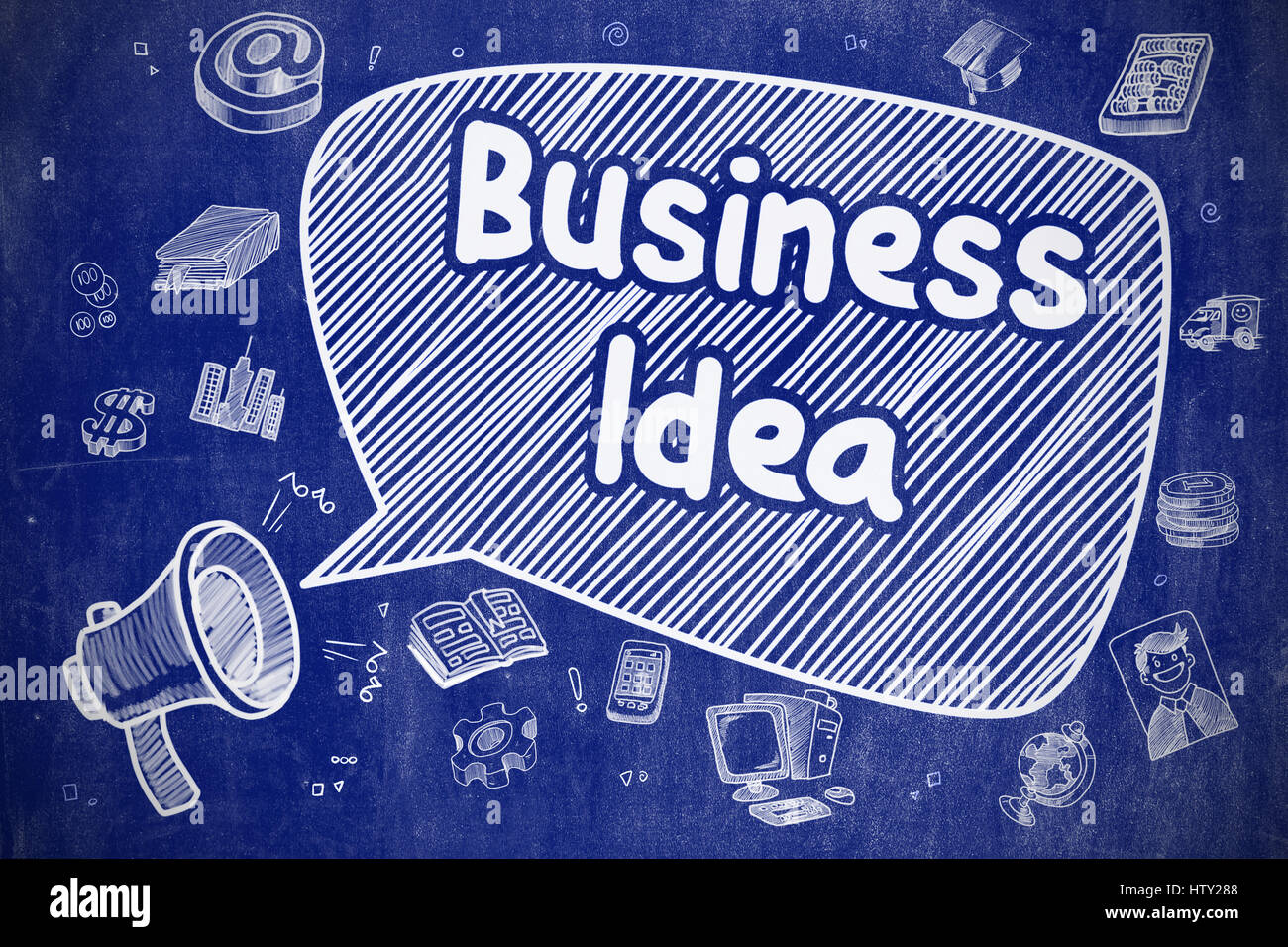 Business Idea - Hand Drawn Illustration on Blue Chalkboard. Stock Photo