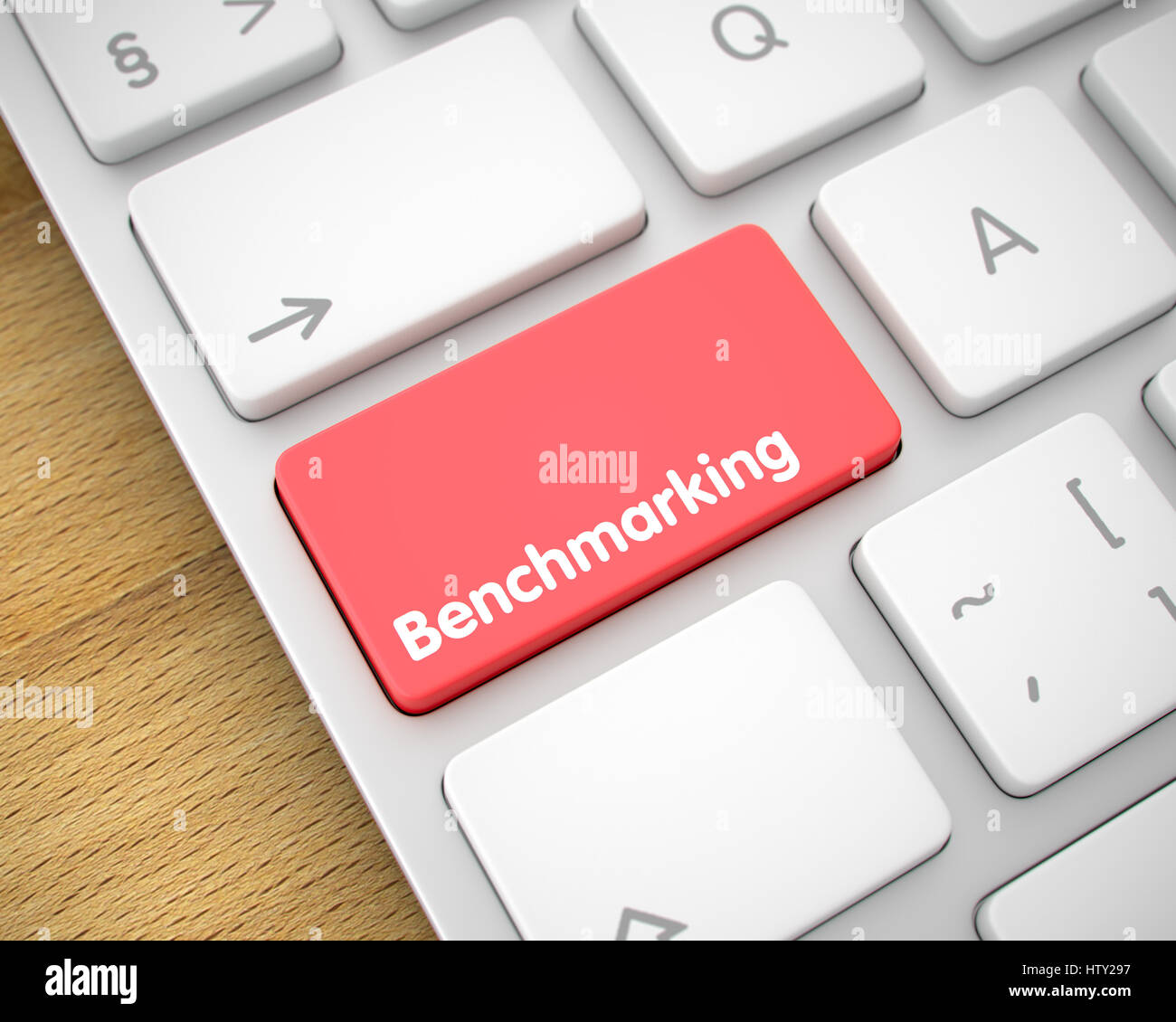 Benchmarking - Inscription on the Red Keyboard Keypad. 3D. Stock Photo