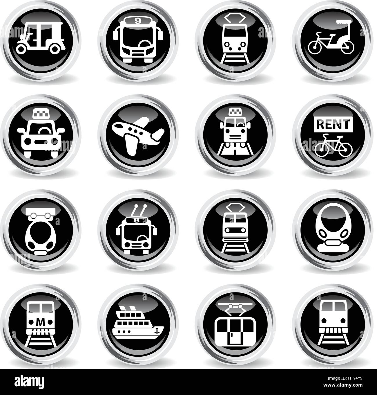 public transport icons on stylish round chromed buttons Stock Vector ...