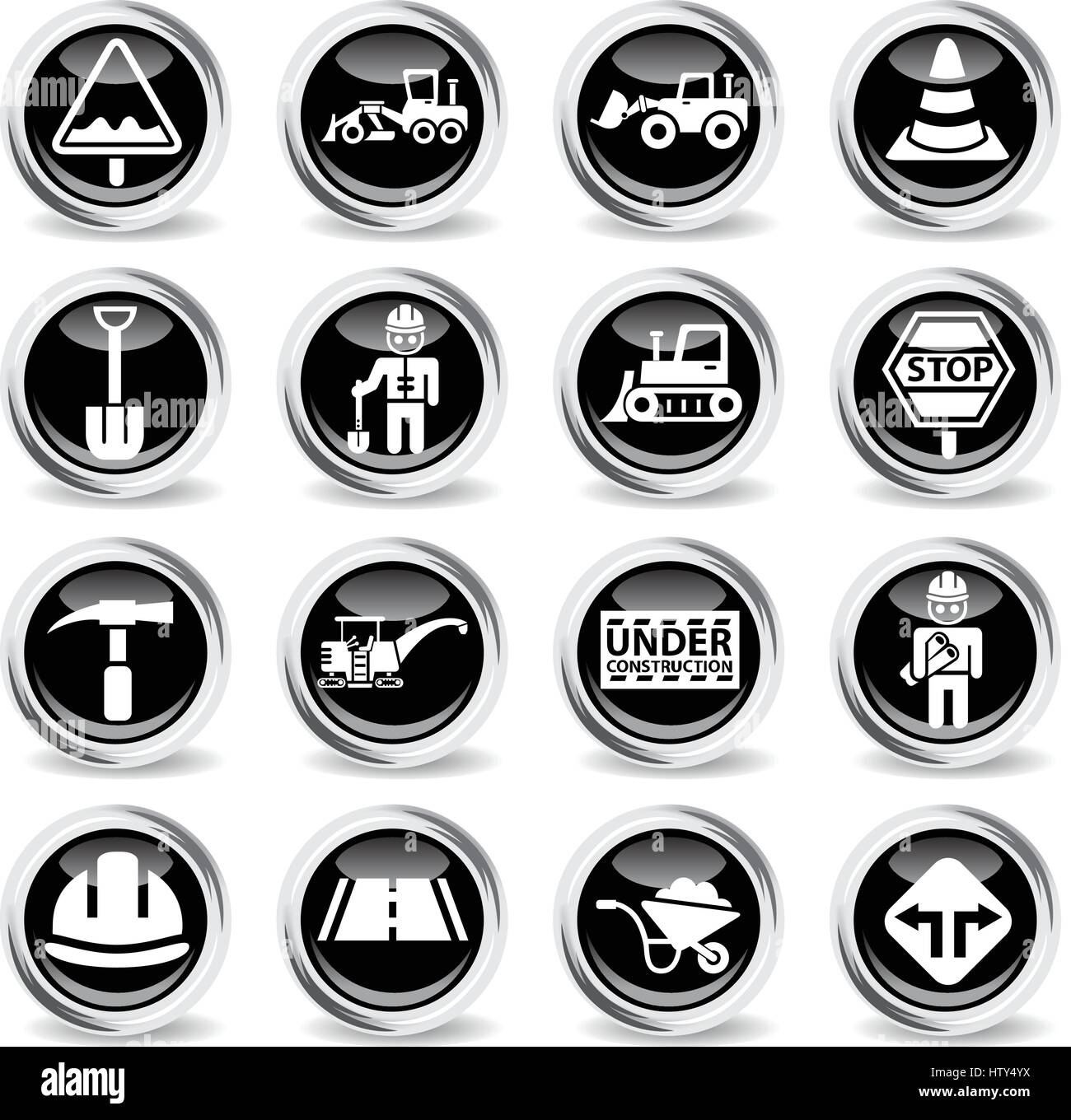 road repairs icons on stylish round chromed buttons Stock Vector