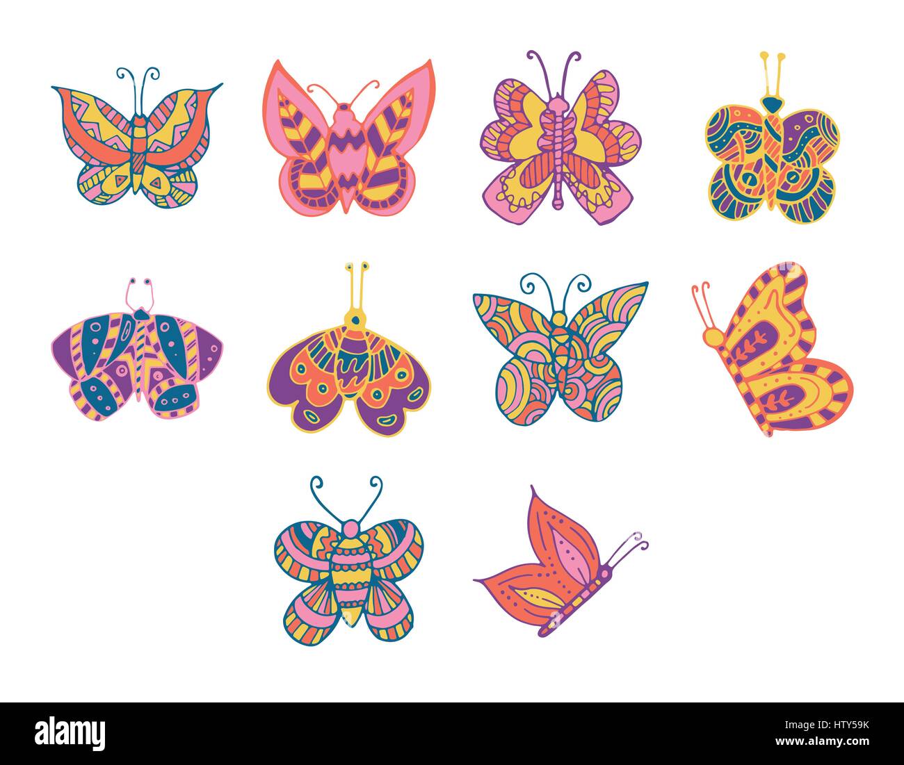 Vector icon set for butterflies against white background Stock Vector ...