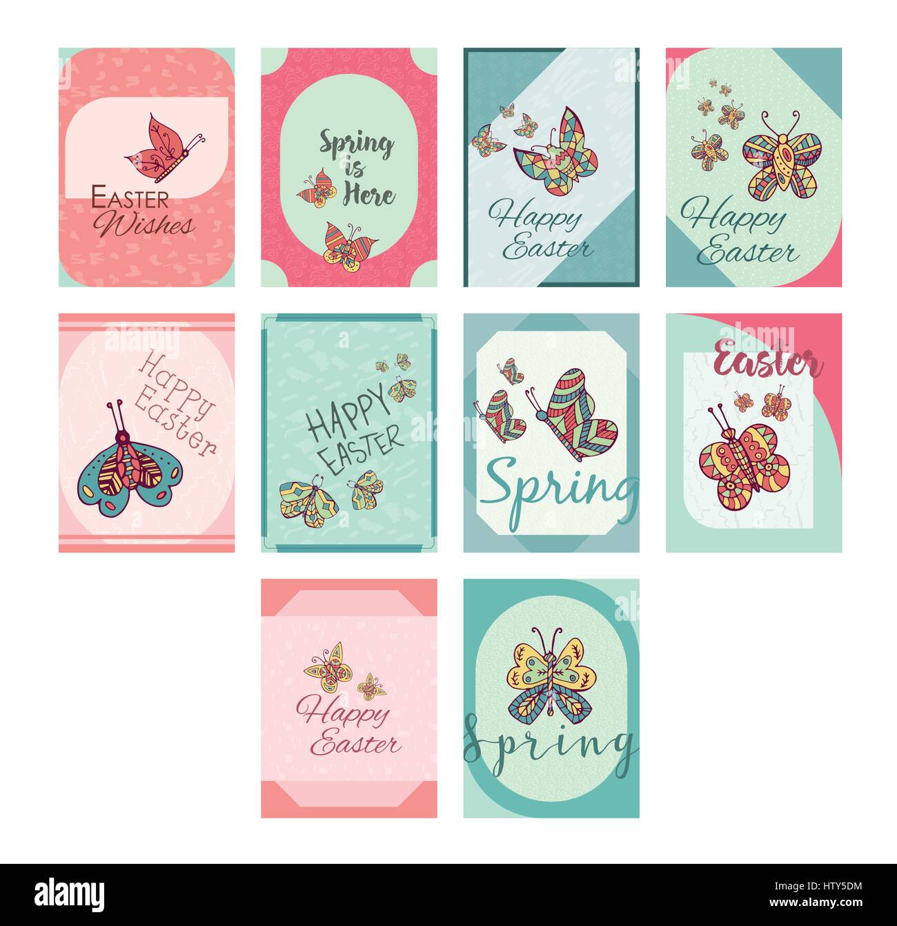 Vector icon set of greeting cards with easter and spring messages ...