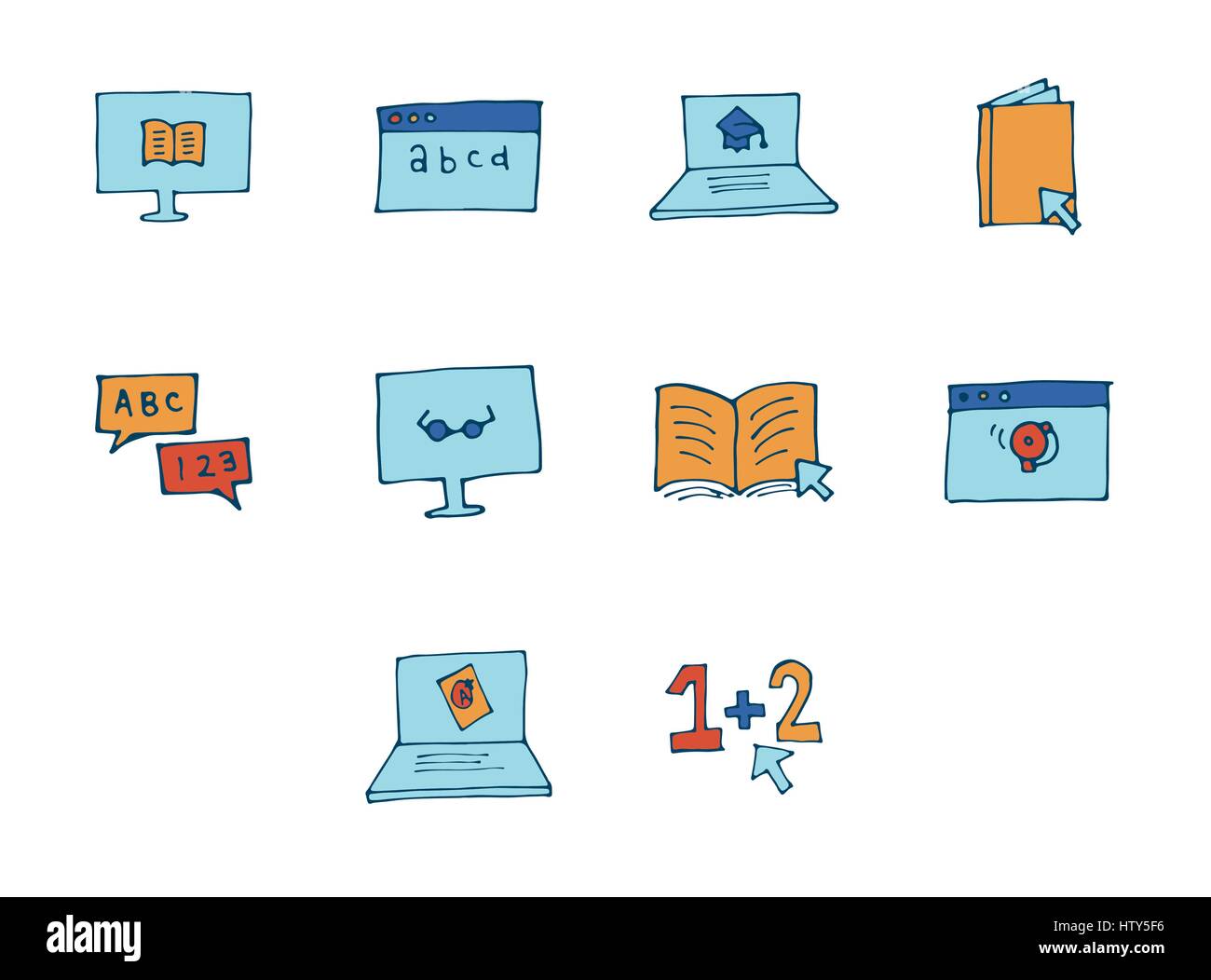 Vector icon set for online education against white background Stock ...
