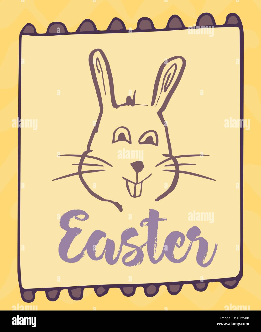 Vector of greeting card with easter bunny drawing Stock Vector Image ...