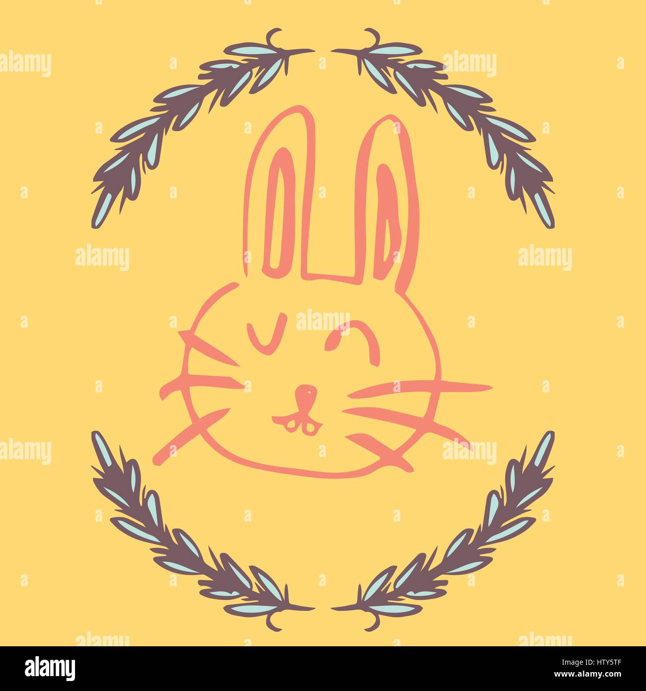 Vector of greeting card with easter bunny drawing Stock Vector Image