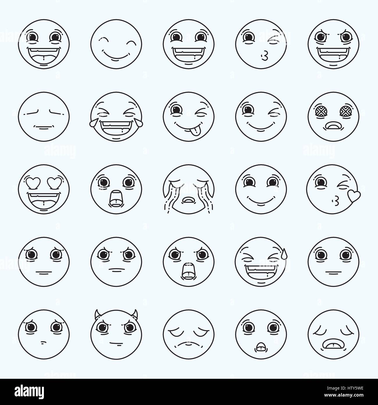 Vector icon set of emoticons against white background Stock Vector ...