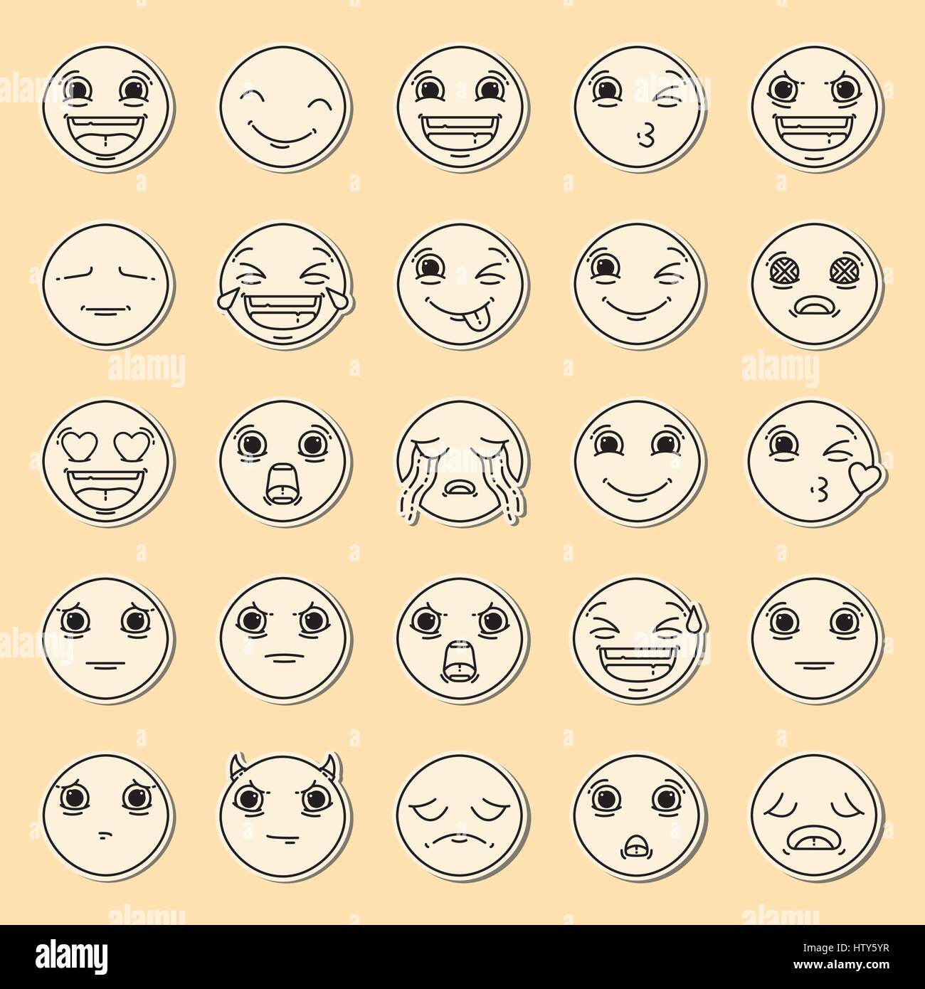 Vector icon set of emoticons against yellow background Stock Vector ...