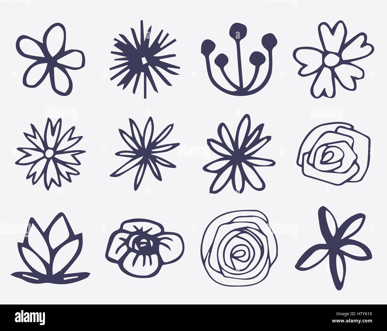 Vector icon set of flowers against white background Stock Vector Image ...
