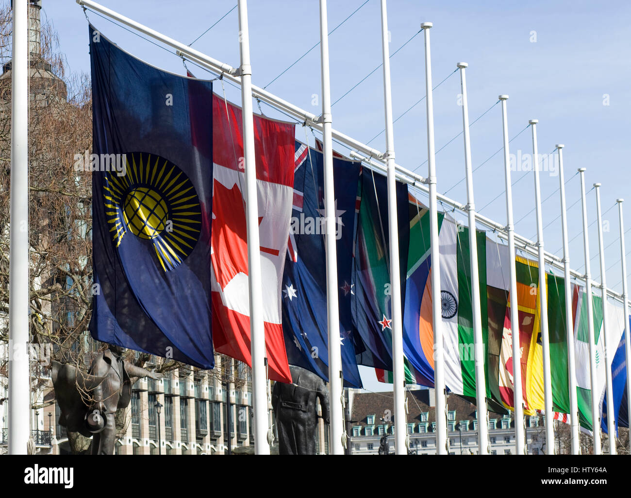 Commonwealth Flags flying in Parliament Square London Stock Photo