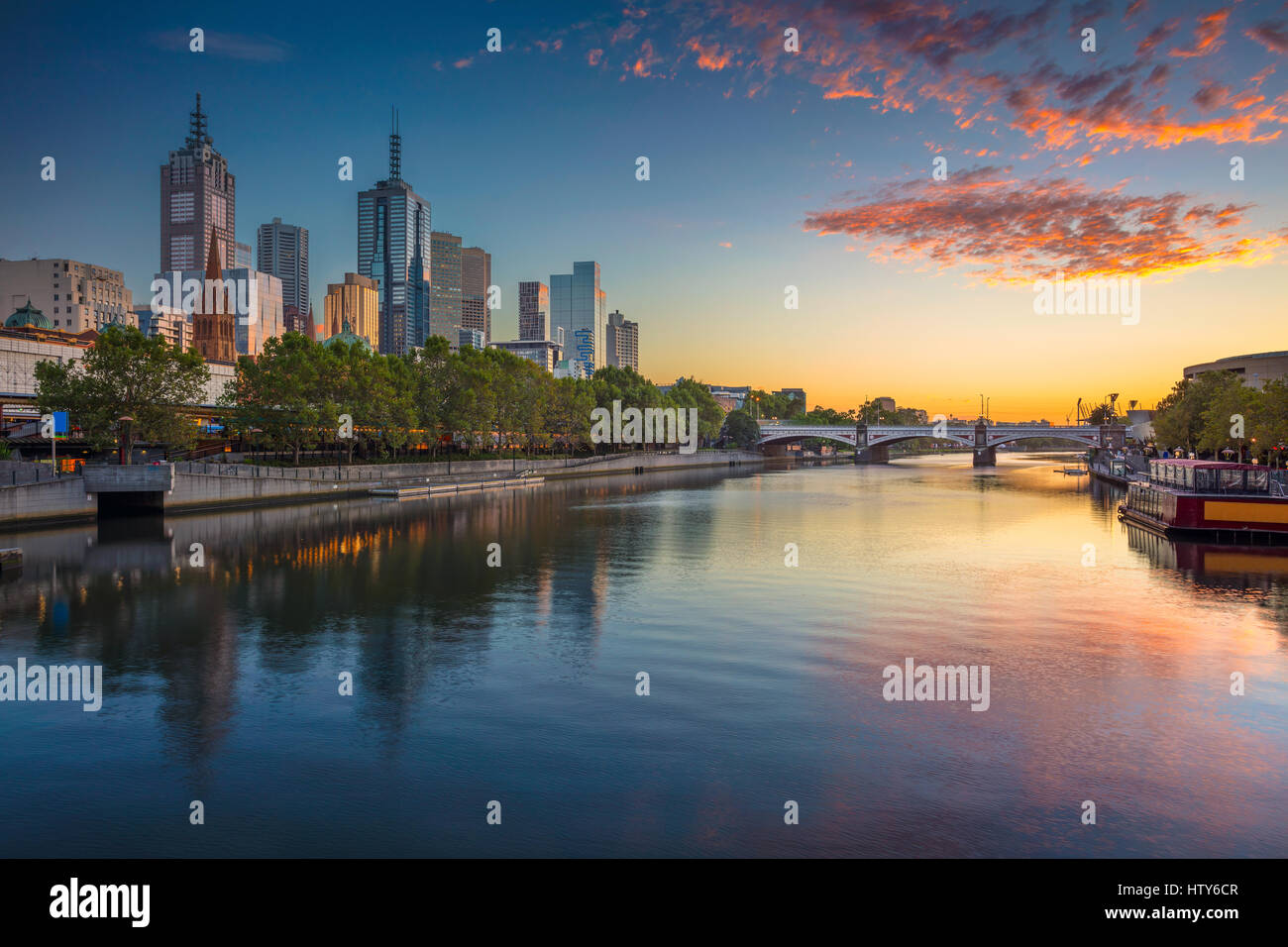 City of Melbourne. Cityscape image of Melbourne, Australia during summer sunrise. Stock Photo