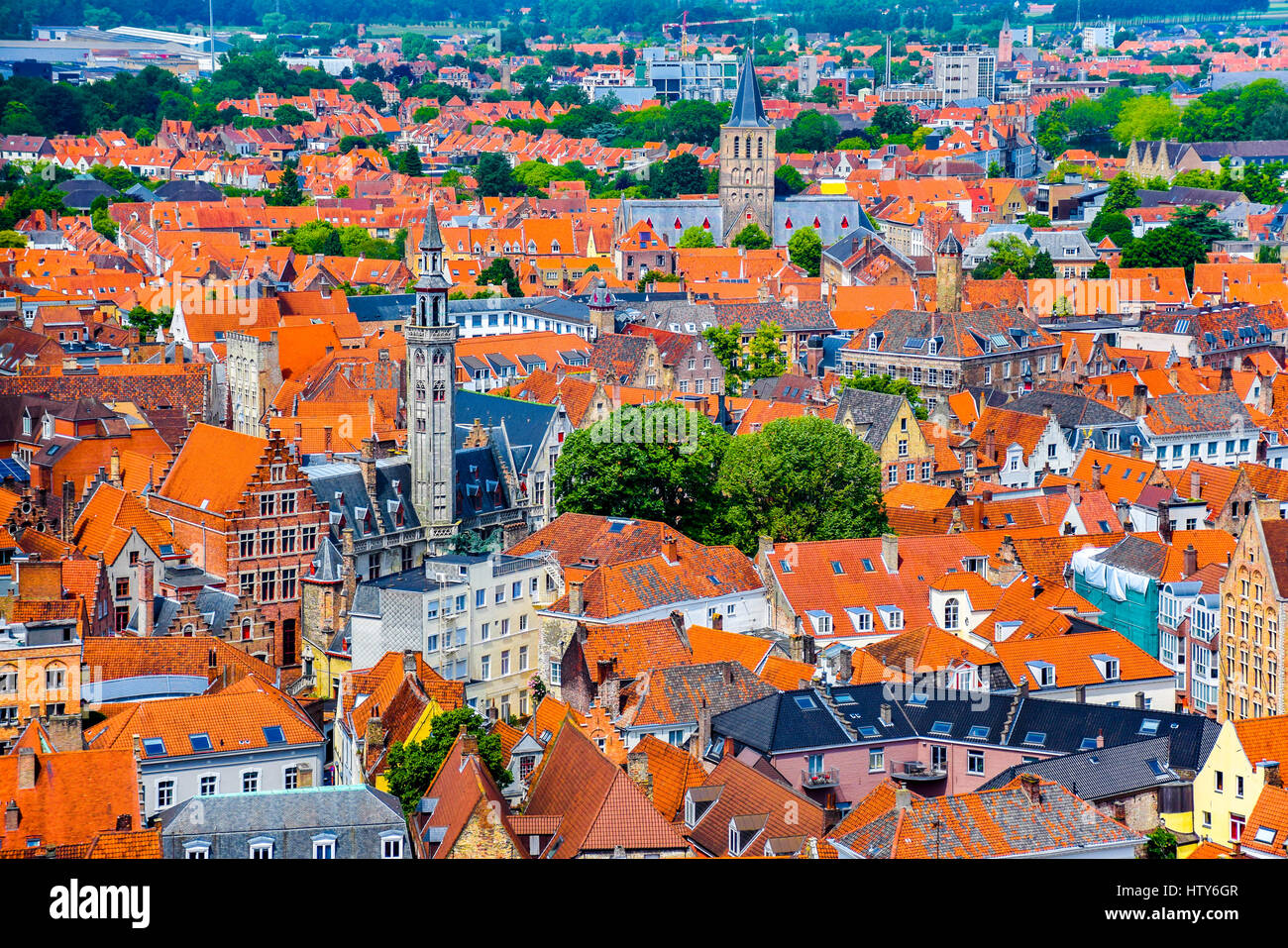 View of the historical medieval buildings in the old town of Bruges, Belgium Stock Photo