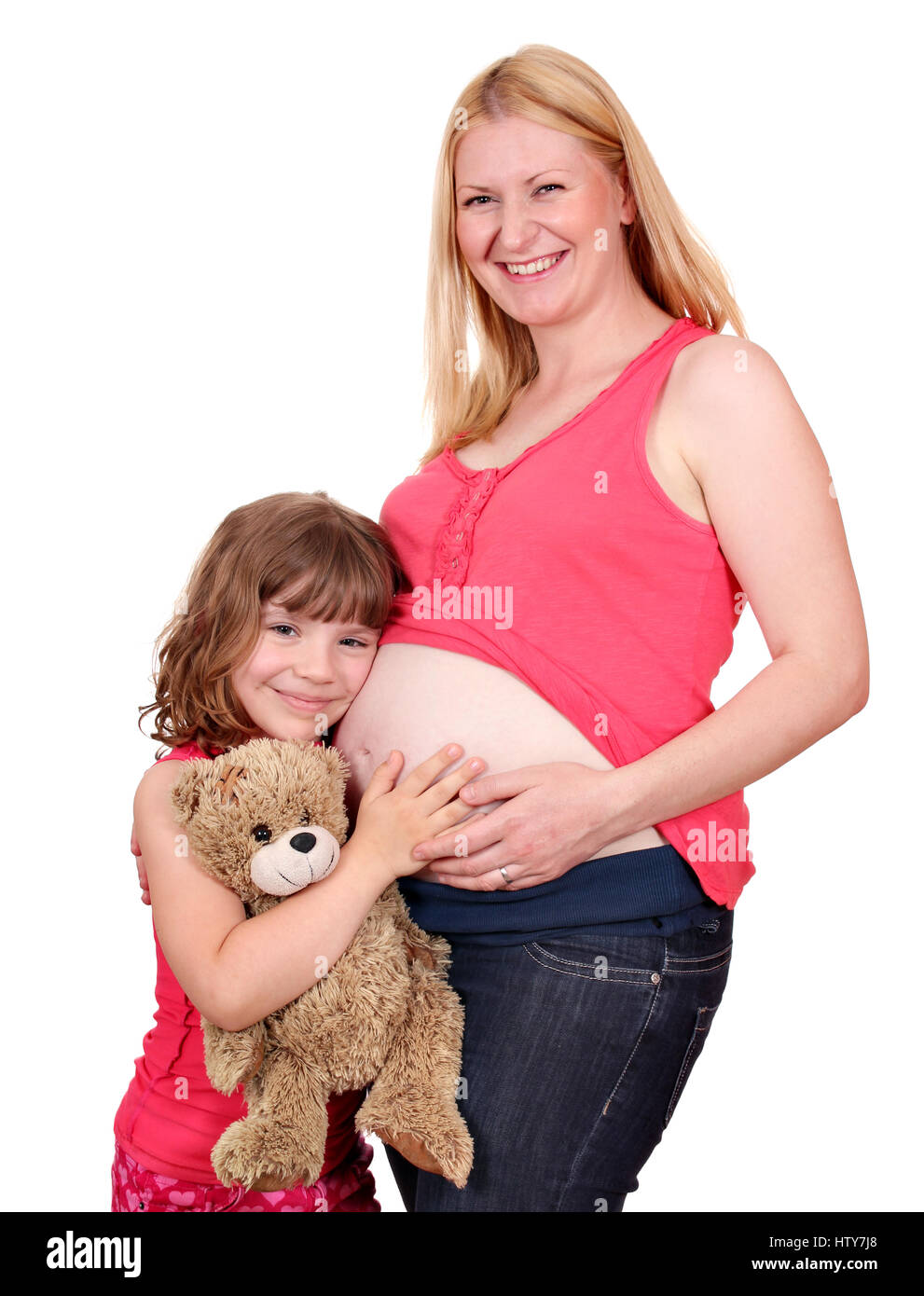 happy pregnant mother and daughter Stock Photo - Alamy
