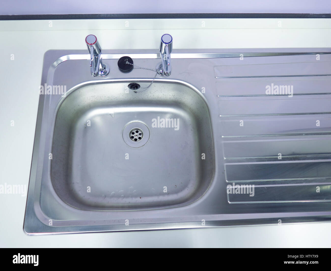 Stainless steel single drainer sink Stock Photo Alamy