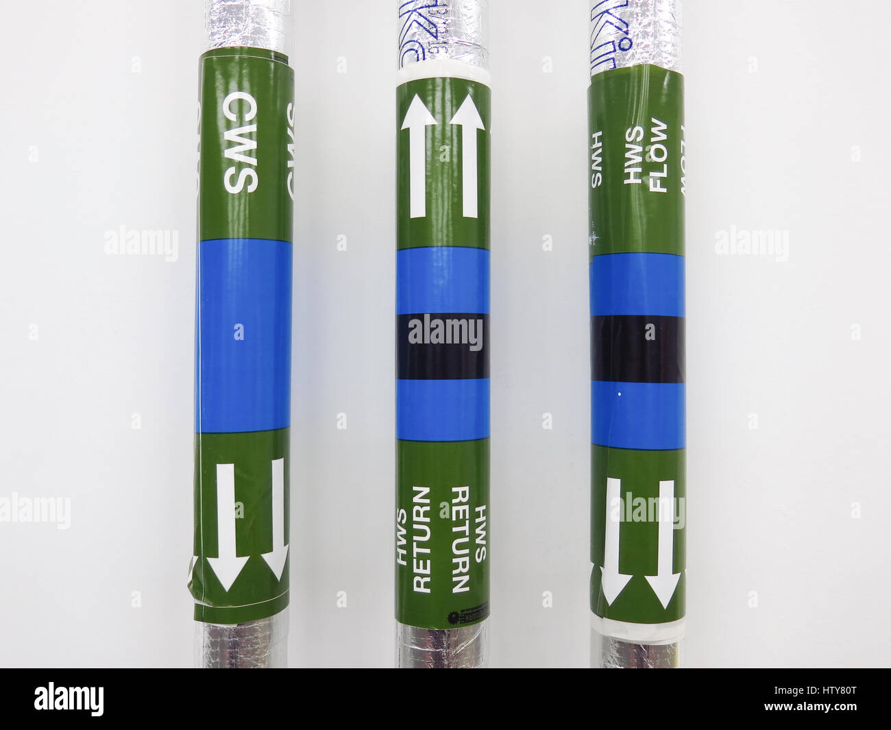 Hot and Cold water distribution pipes with labels Stock Photo Alamy