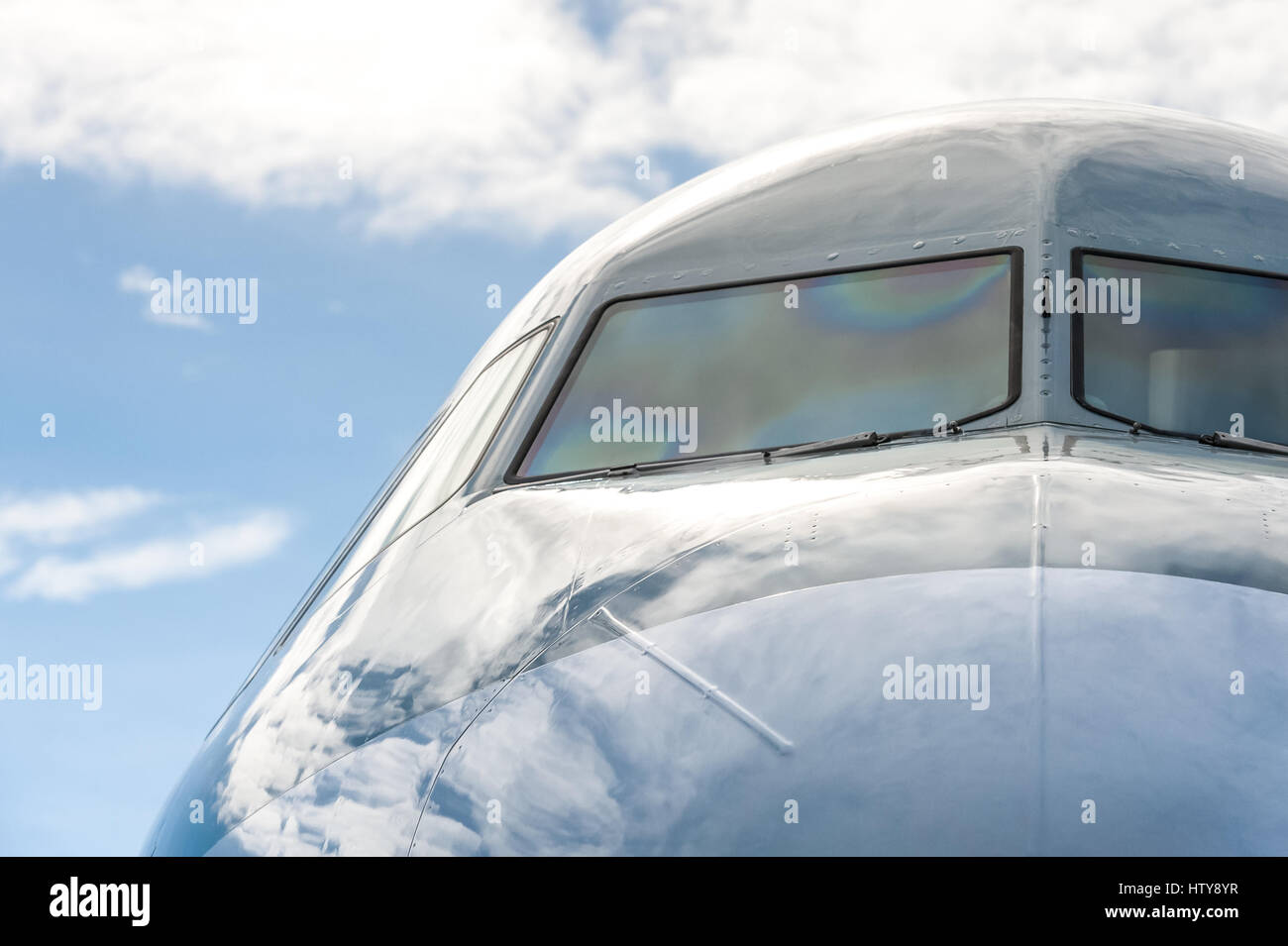 large passenger jet windshield closeup Stock Photo