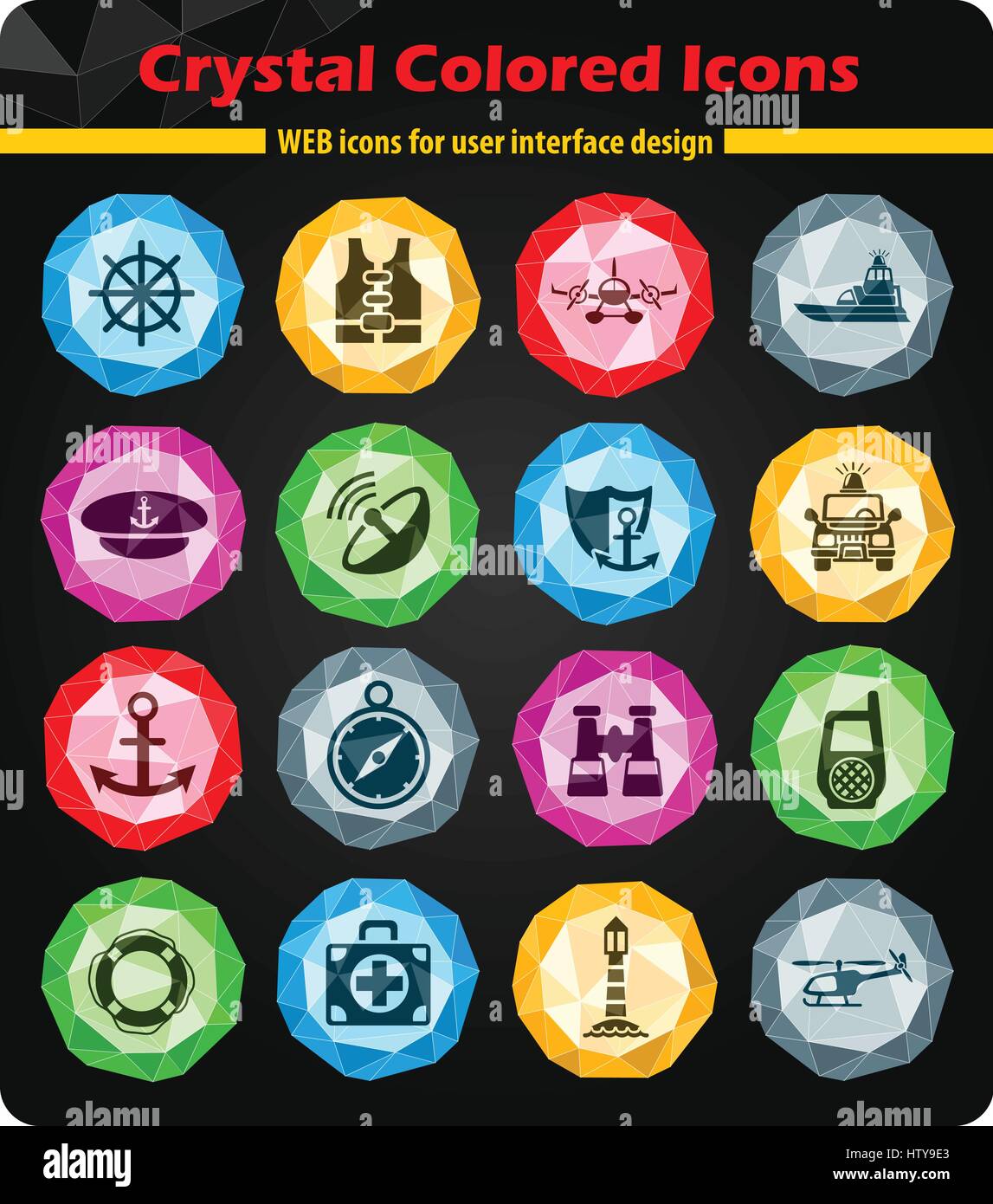 coastguard crystal color icons for your design Stock Vector