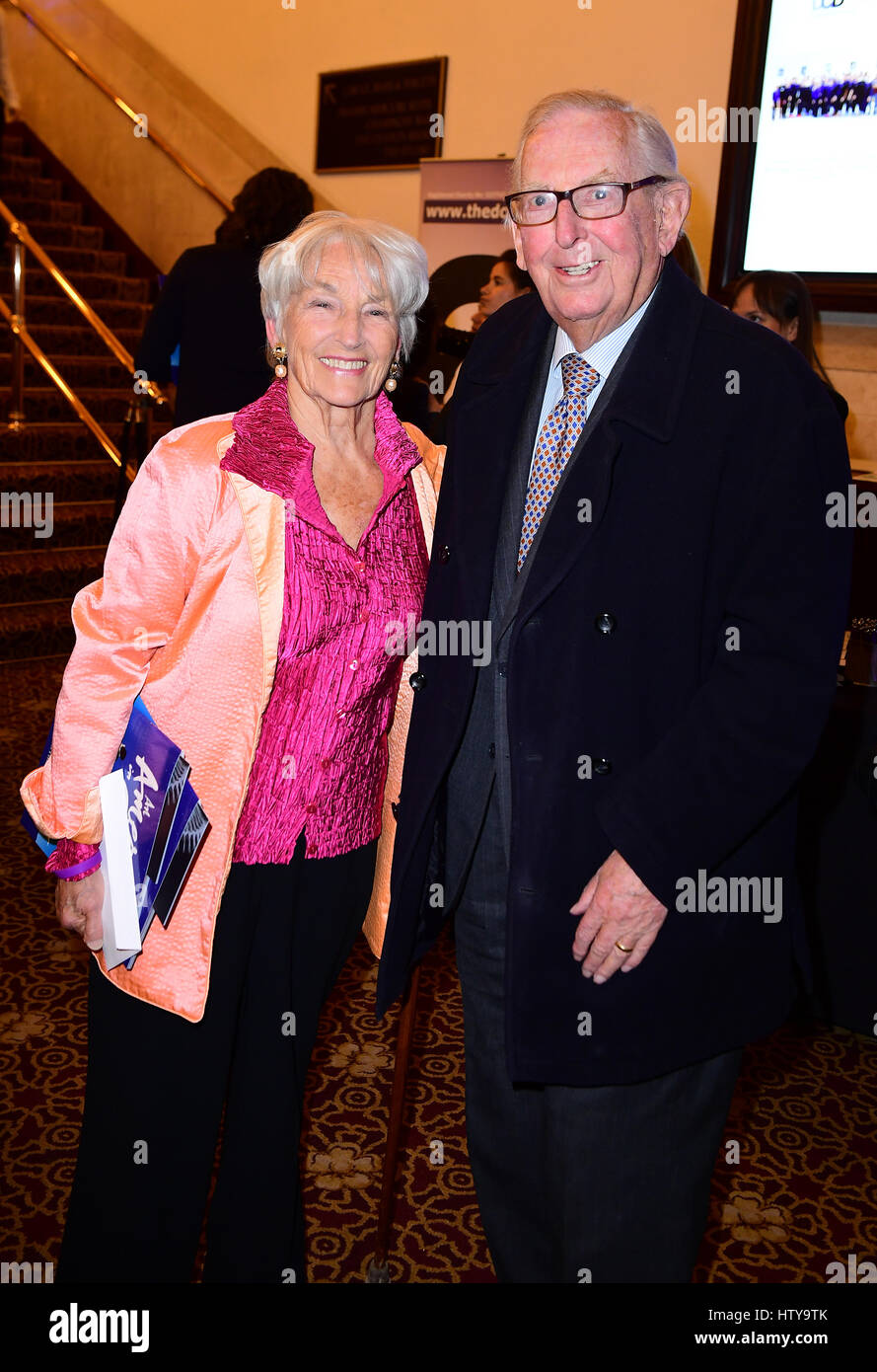 John Davan Sainsbury, Baron Sainsbury of Preston Candover and Anya Linden, Lady Sainsbury of Preston Candover arriving for A Gala Performance of An American in Paris in aid of the Dancers' Career Development charity held at the Dominion Theatre in Camden, London. Stock Photo