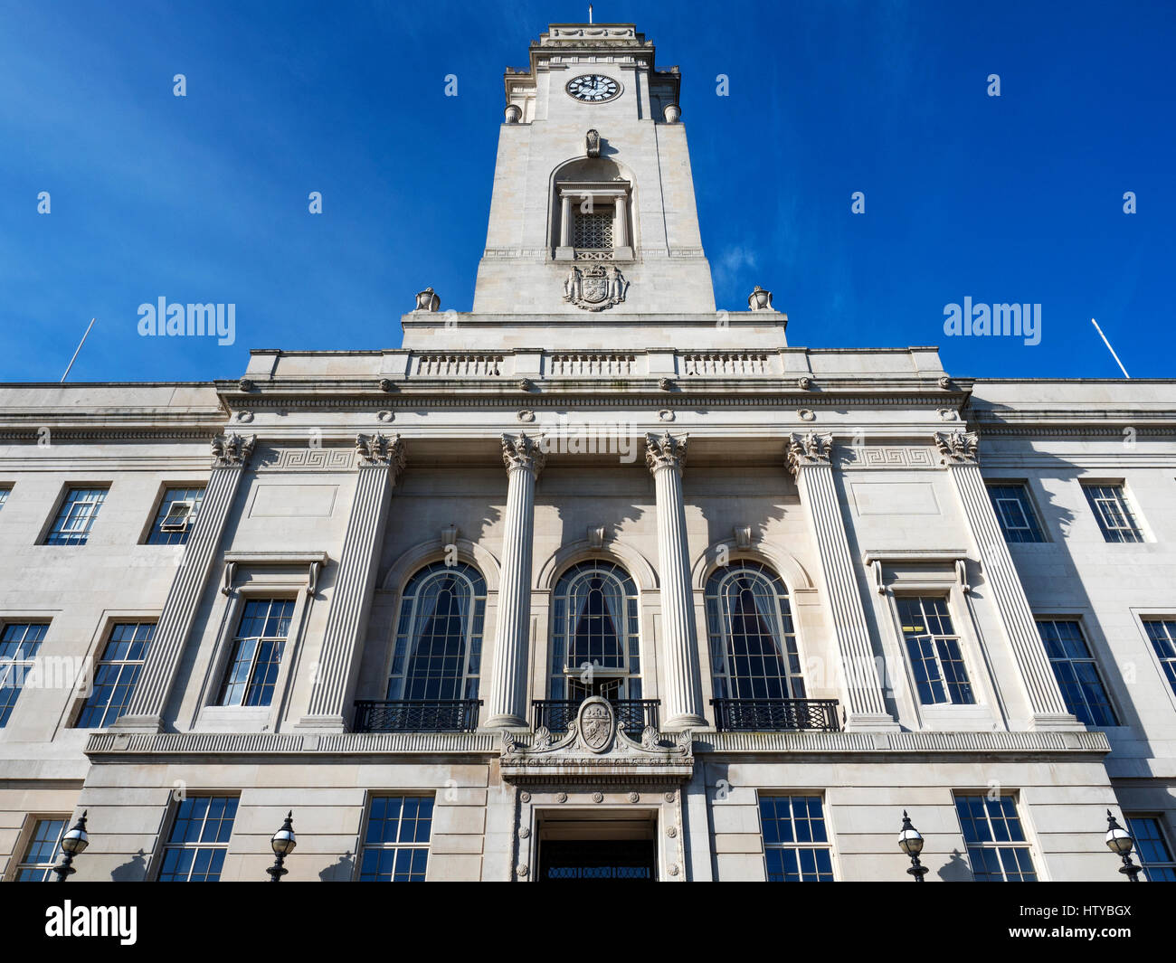 Neoclassical Columns at the Town Hall Building in Barnsley South Yorkshire England Stock Photo