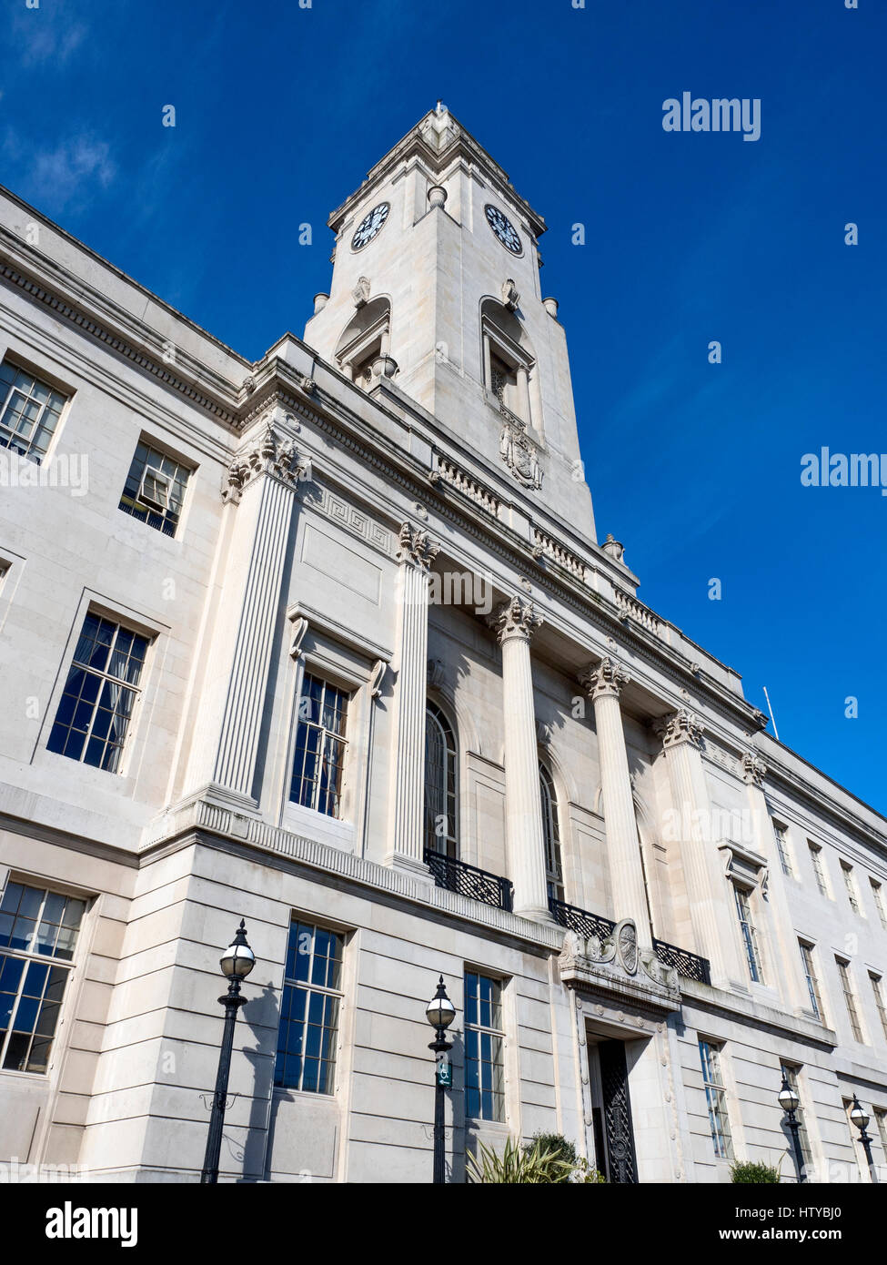 Neoclassical Columns at the Town Hall Building in Barnsley South Yorkshire England Stock Photo