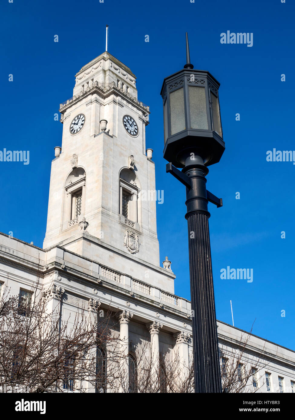 Art Deco Street Lamp and Clock Tower at the Town Hall in Barnsley South