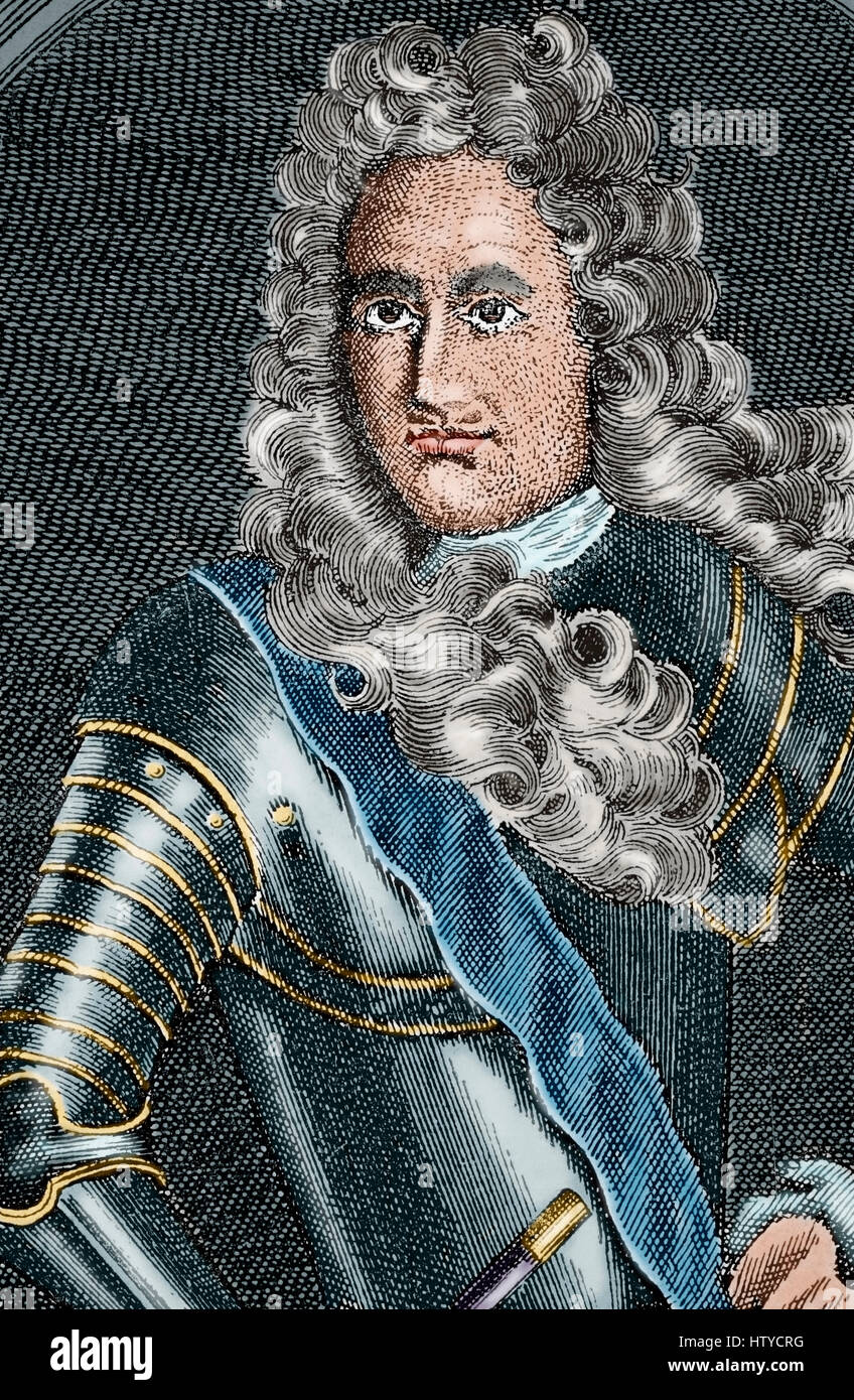 François de Neufville, 2nd duke of Villeroy (1644-1730). French soldier, marshal and aristocrat. Portrait. Engraving. 'Historia Universal', 1885. Colored. Stock Photo