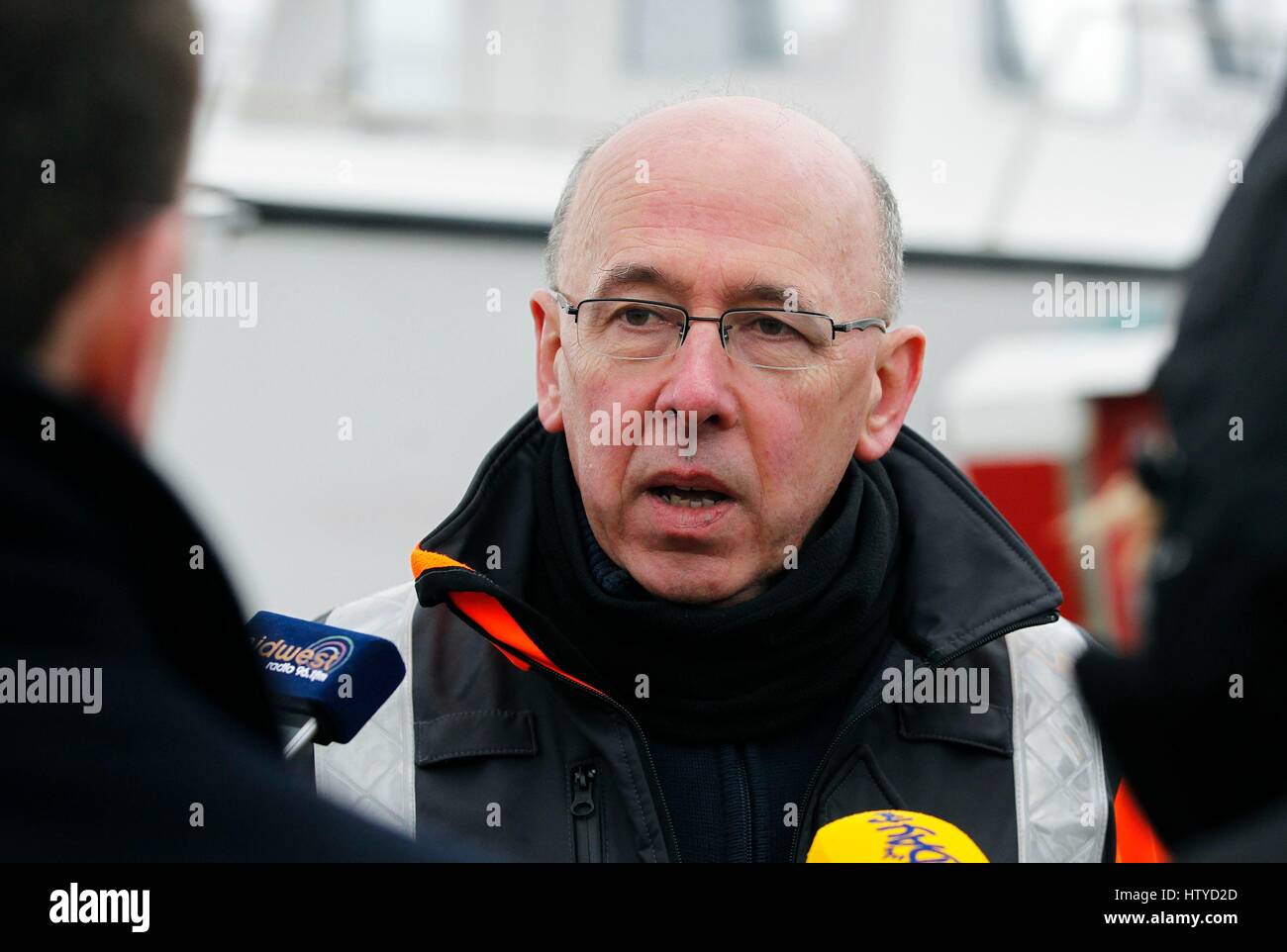 Gerard O'Flynn, the search and rescue operations manager with the Irish Coast Guard, speaks to the media as the search continues for an Irish Coast Guard helicopter which went missing off the west coast of Ireland in the early hours of yesterday morning. Picture date: Wednesday March 15, 2017. See PA story IRISH Coastguard. Photo credit should read: Brian Lawless/PA Wire Stock Photo