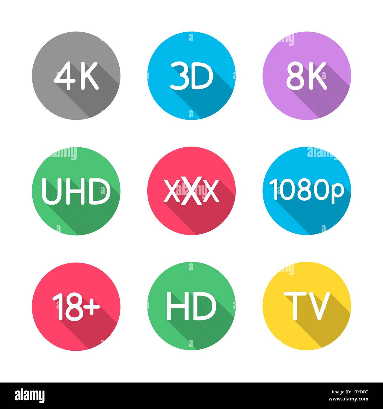Set the video icons with a long diagonal shadow, vector illustration ...