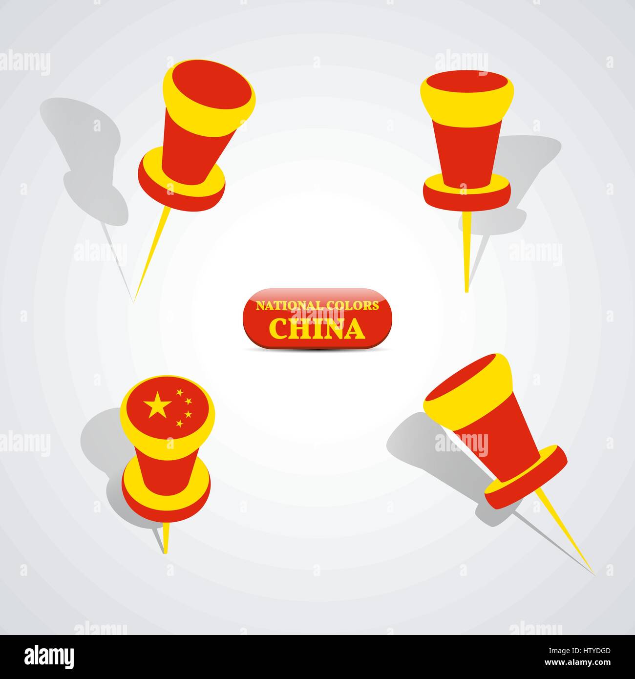 Set of pushpin in the national colors of China, vector illustration