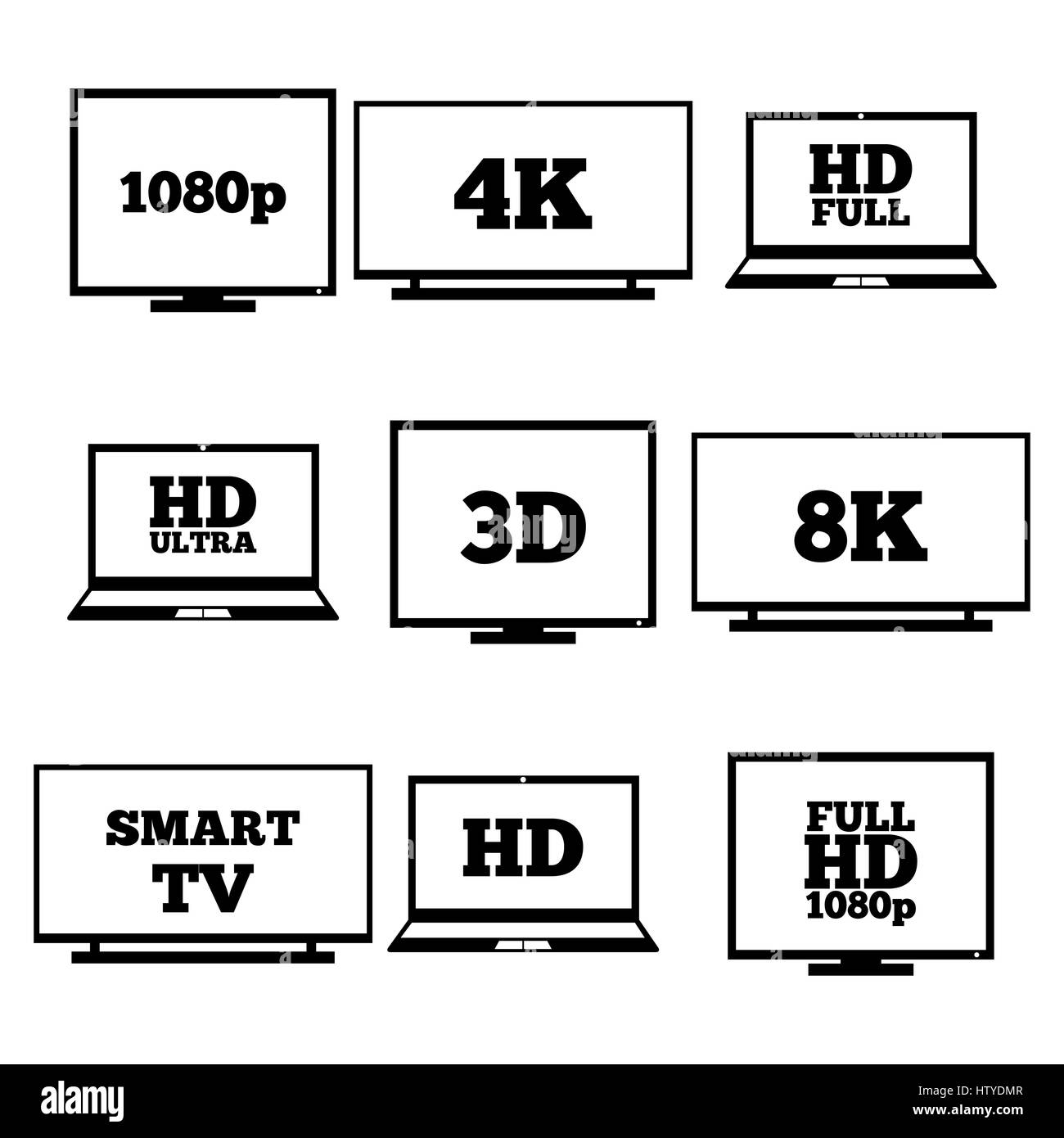 A set of high-definition video signs, vector illustration. Stock Vector