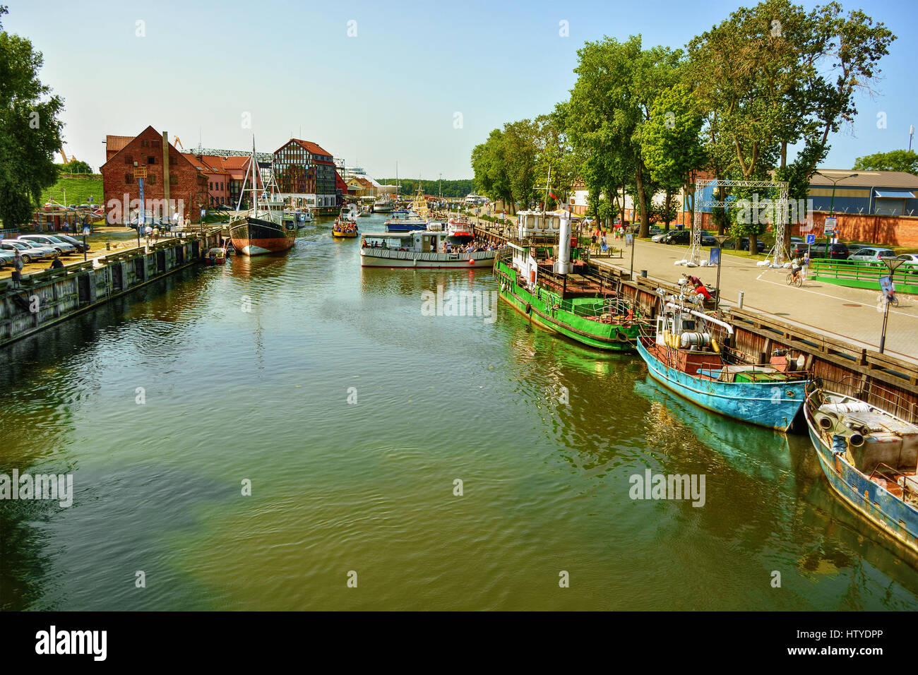 Boats on Neman river, Klaipeda, Lithuania Stock Photo