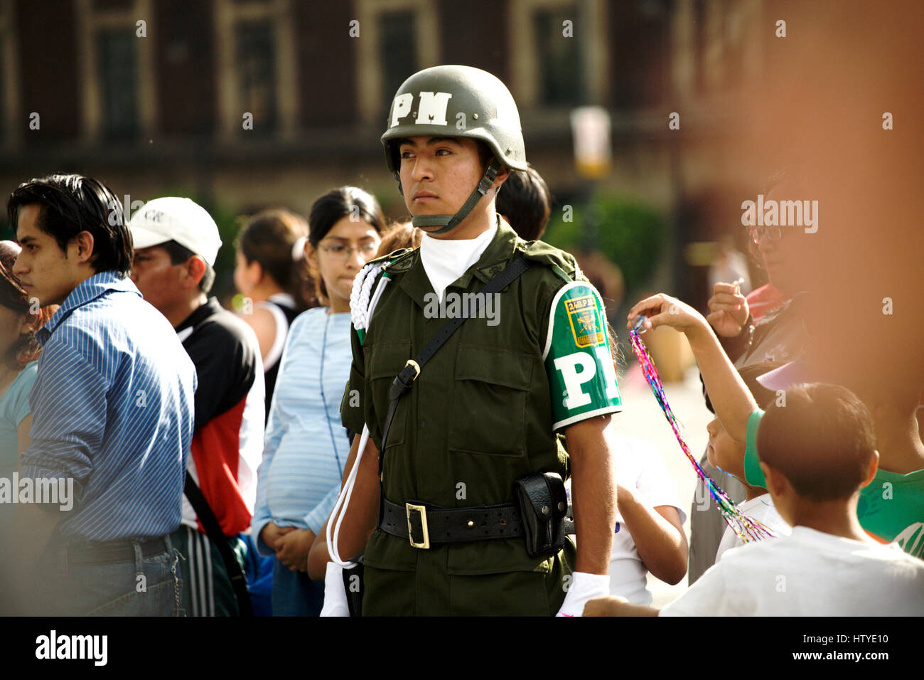 Policia Militar (Military Police) at the Zócalo square in Mexico City. Stock Photo