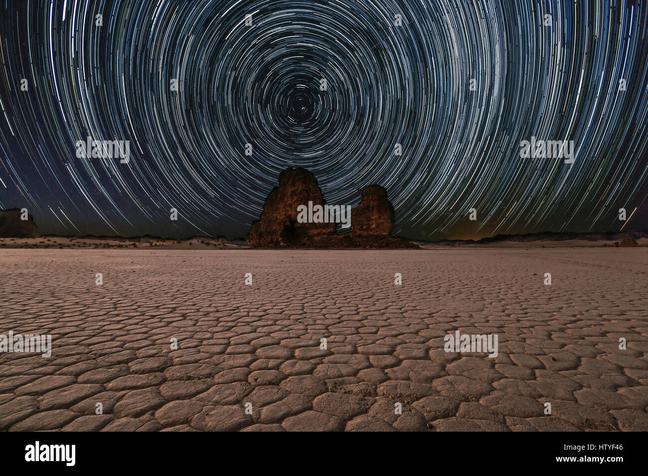 Star trails, Arabian Desert, Saudi Arabia Stock Photo