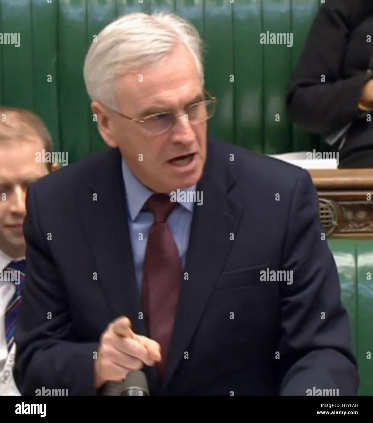 Shadow Chancellor John McDonnell speaking in the House of Commons, London, after Chancellor Philip Hammond told MPs that the Government will not proceed with the increase in National Insurance contributions for the self-employed set out in the Budget. Stock Photo
