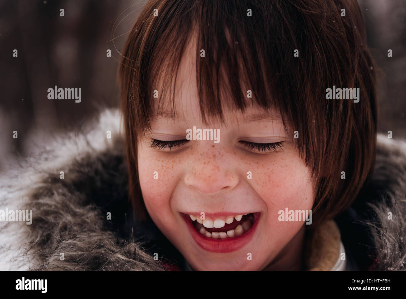 Close-up portrait of  girl outside laughing Stock Photo