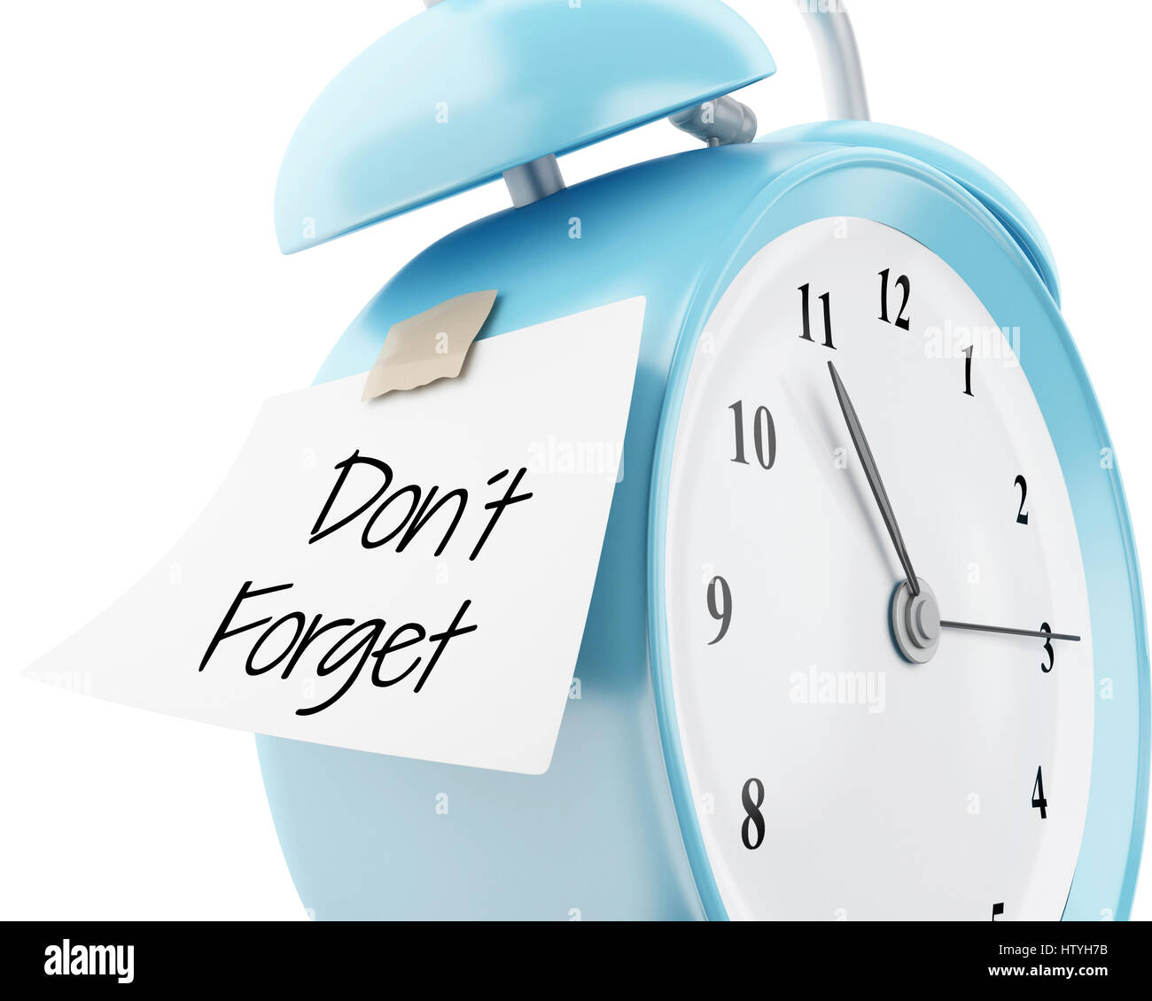 3d illustration. Alarm clock with sticky paper written "don't