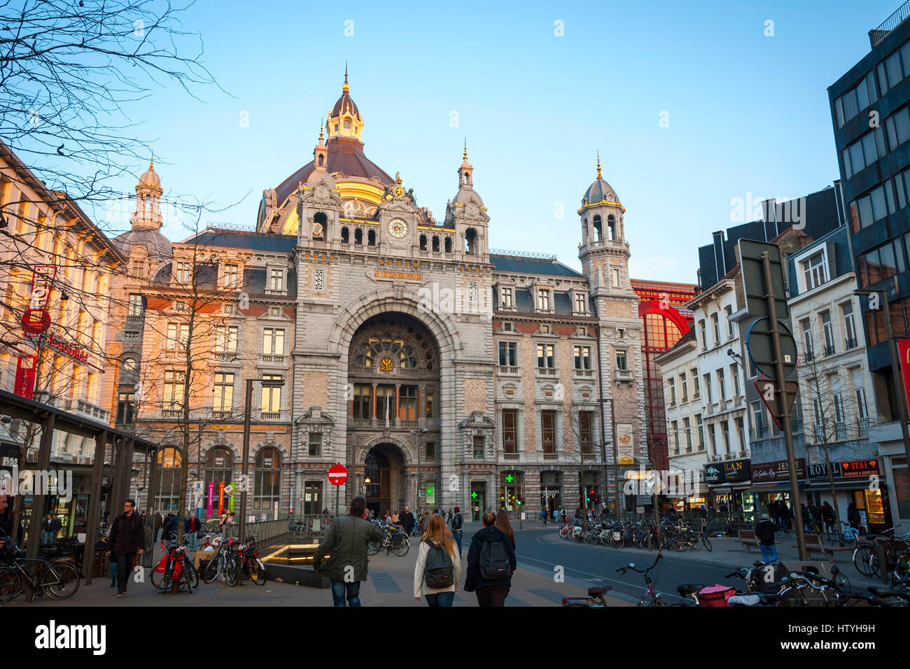 ANTWERP, BELGIUM - MARCH 17:  The exterior of Antwerp central train station on March 17, 2015 Stock Photo