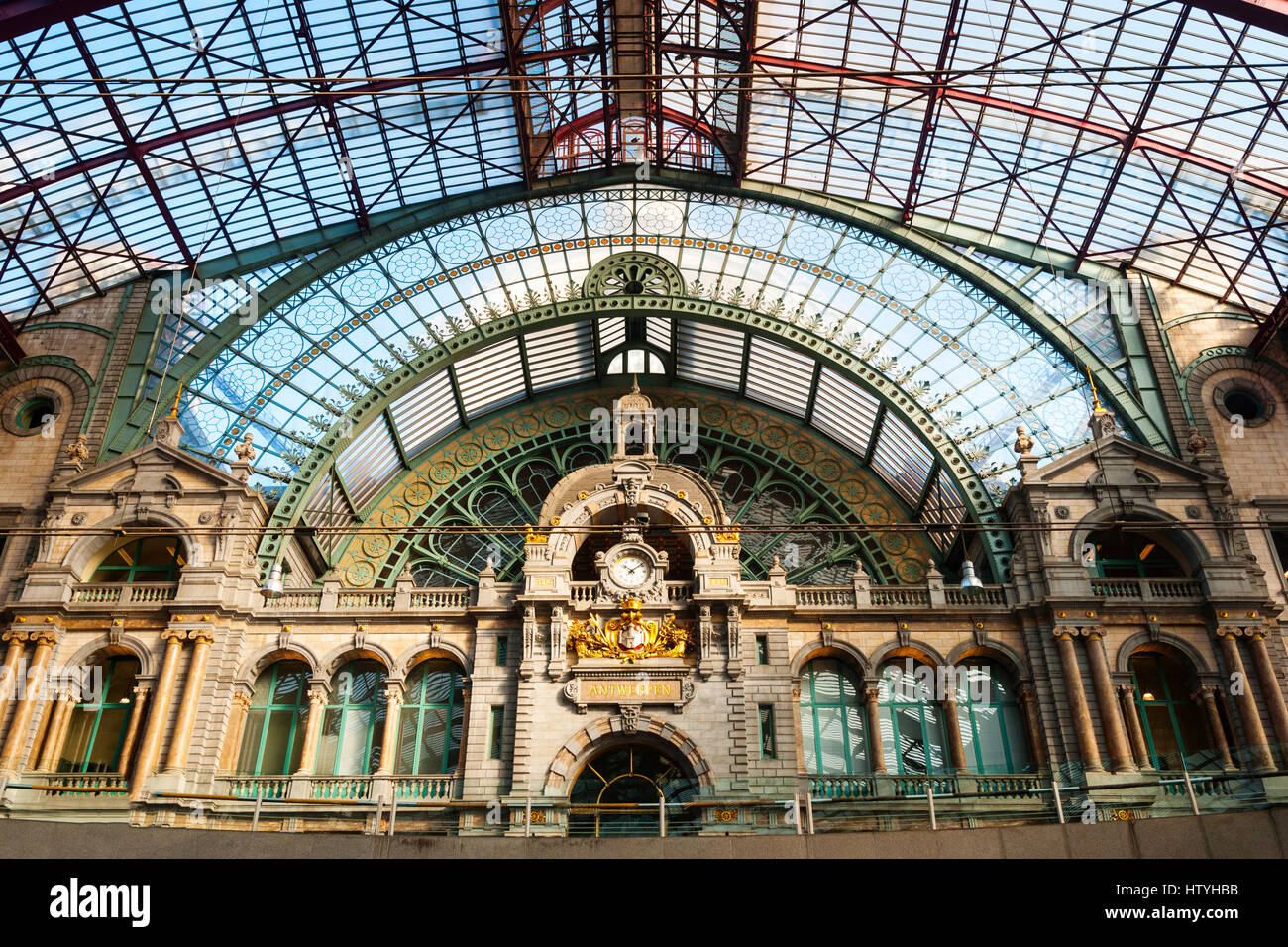 ANTWERP, BELGIUM - MARCH 17:  The interior of Antwerp central train station on March 17, 2015 Stock Photo