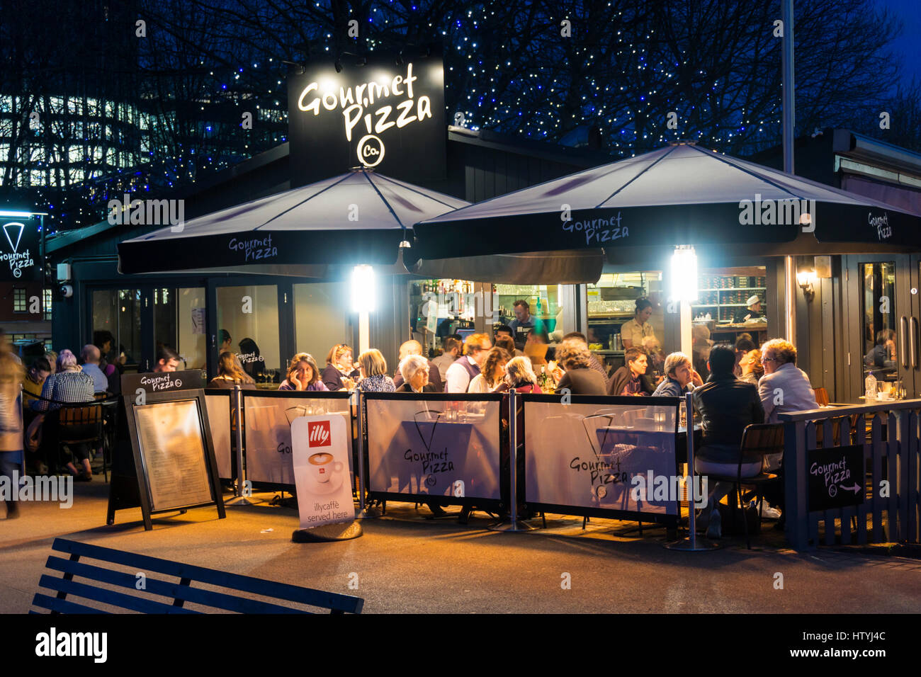Gourmet Pizza on the Southbank in London, at night. Stock Photo