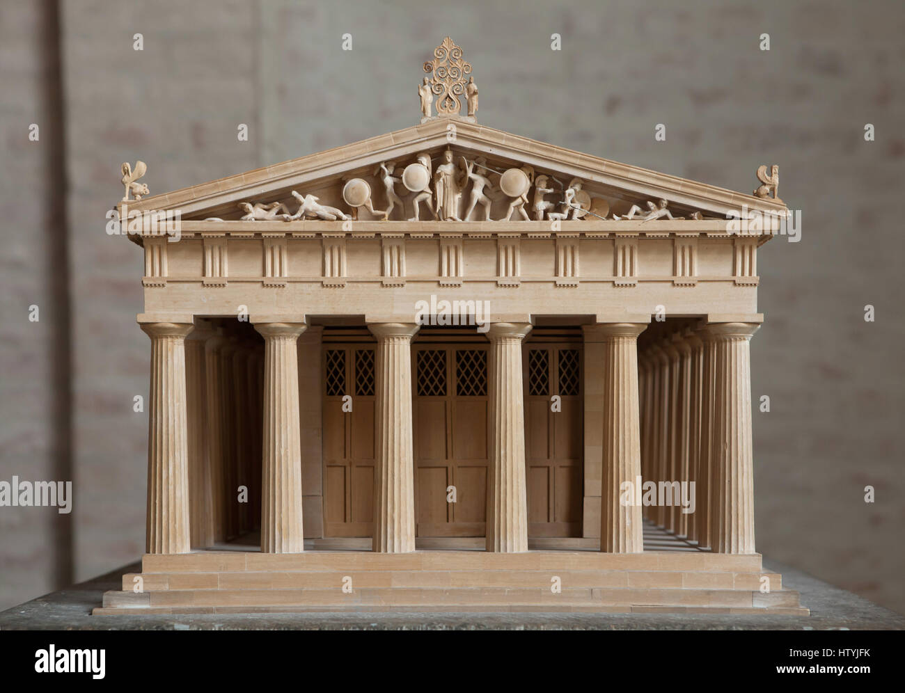 Scale model of the Temple of Aphaia on Aegina Island displayed in the Glyptothek Museum in Munich, Bavaria, Germany. Stock Photo