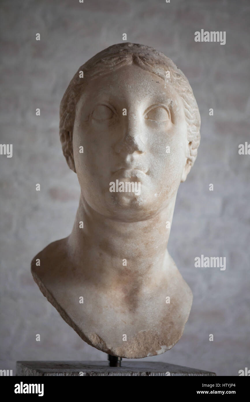 Portrait of Ptolemaic queen Berenice II of Egypt (reign 246-221 BC) on display in the Glyptothek Museum in Munich, Bavaria, Germany. Stock Photo