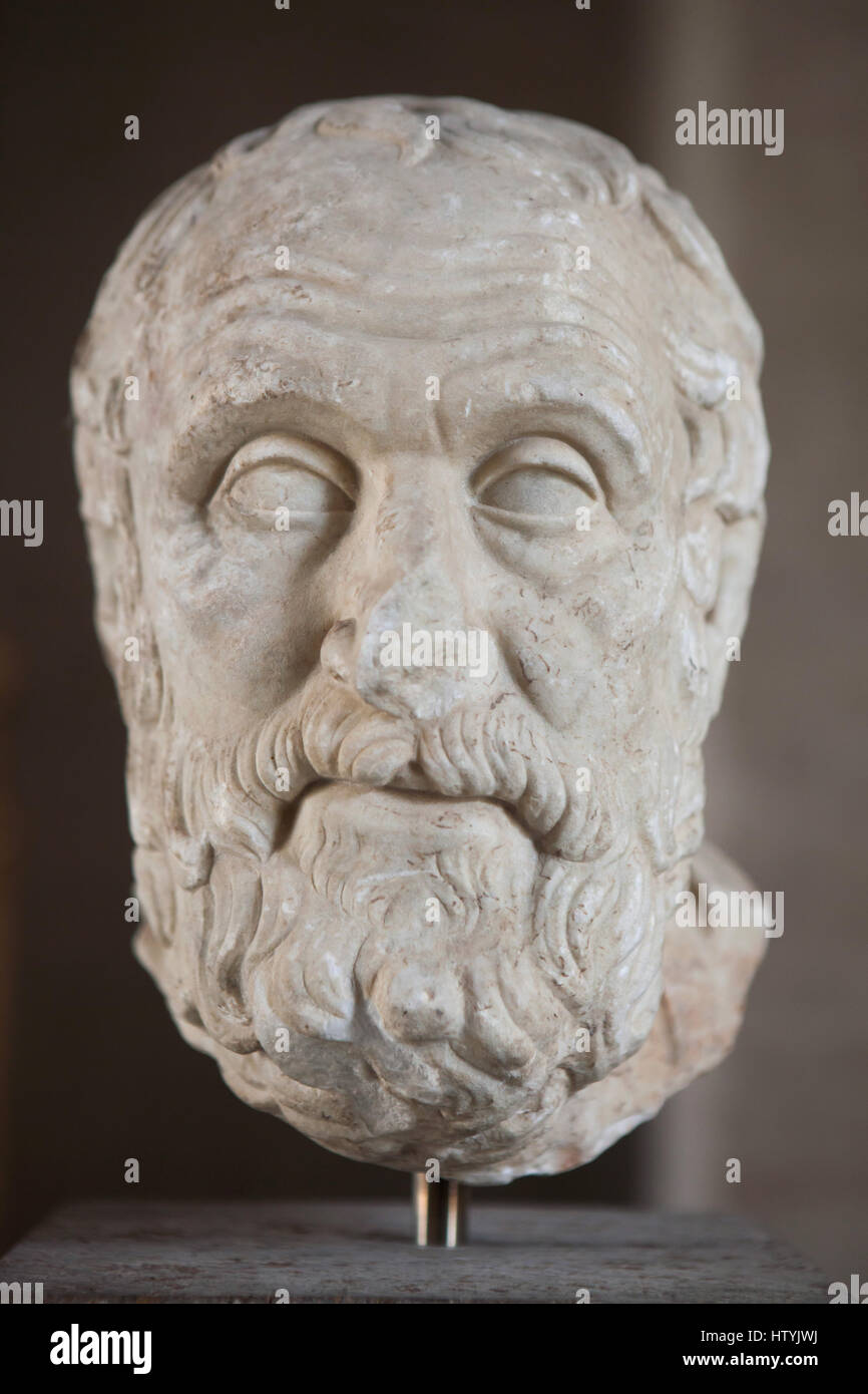 Greek philosopher Carneades (215-129 BC). Roman marble copy after a Greek original from about 150 BC on display in the Glyptothek Museum in Munich, Bavaria, Germany. Stock Photo