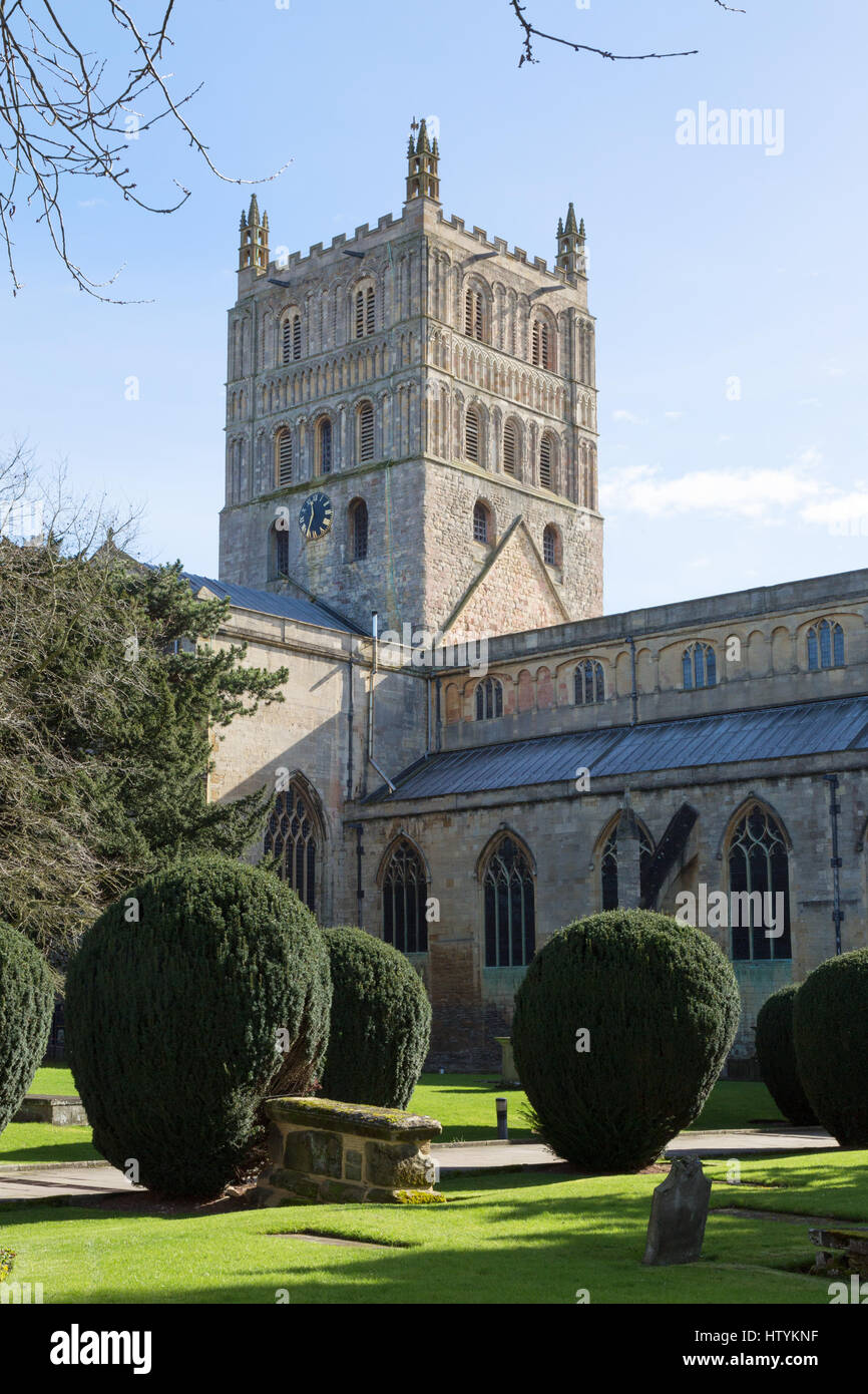 Tewkesbury Abbey, Tewkesbury, Gloucestershire England UK; an 11th century medieval abbey, UK Stock Photo