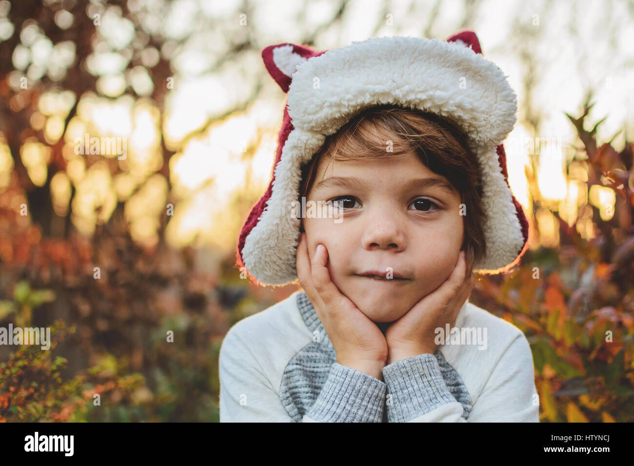 Portrait of a boy wearing a winter hat Stock Photo