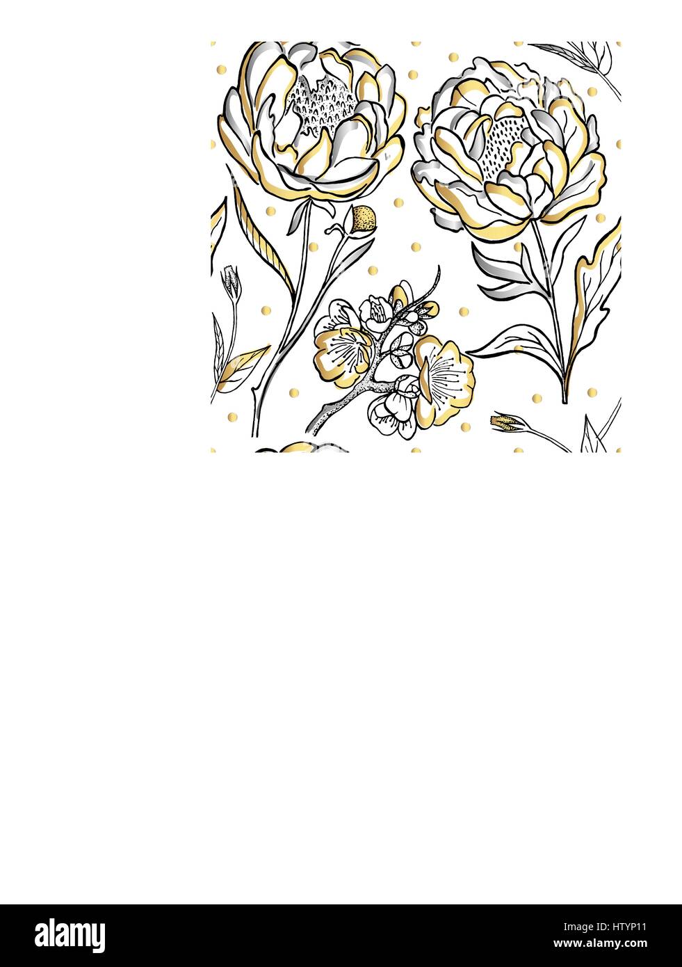 Seamless pattern with image of a gold peony flowers on a white ...