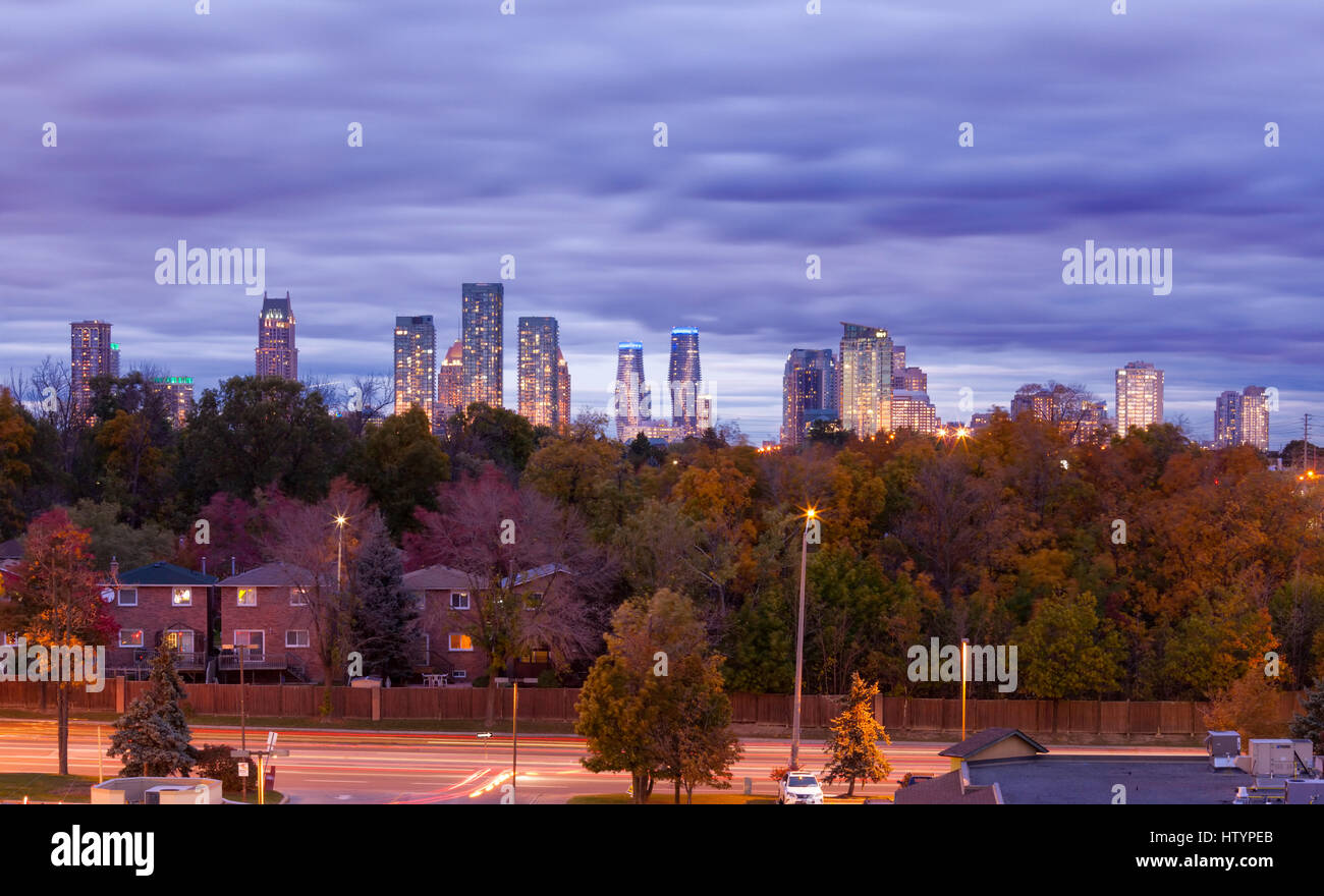 A view of downtown Mississauga and autumn colours in Mississauga