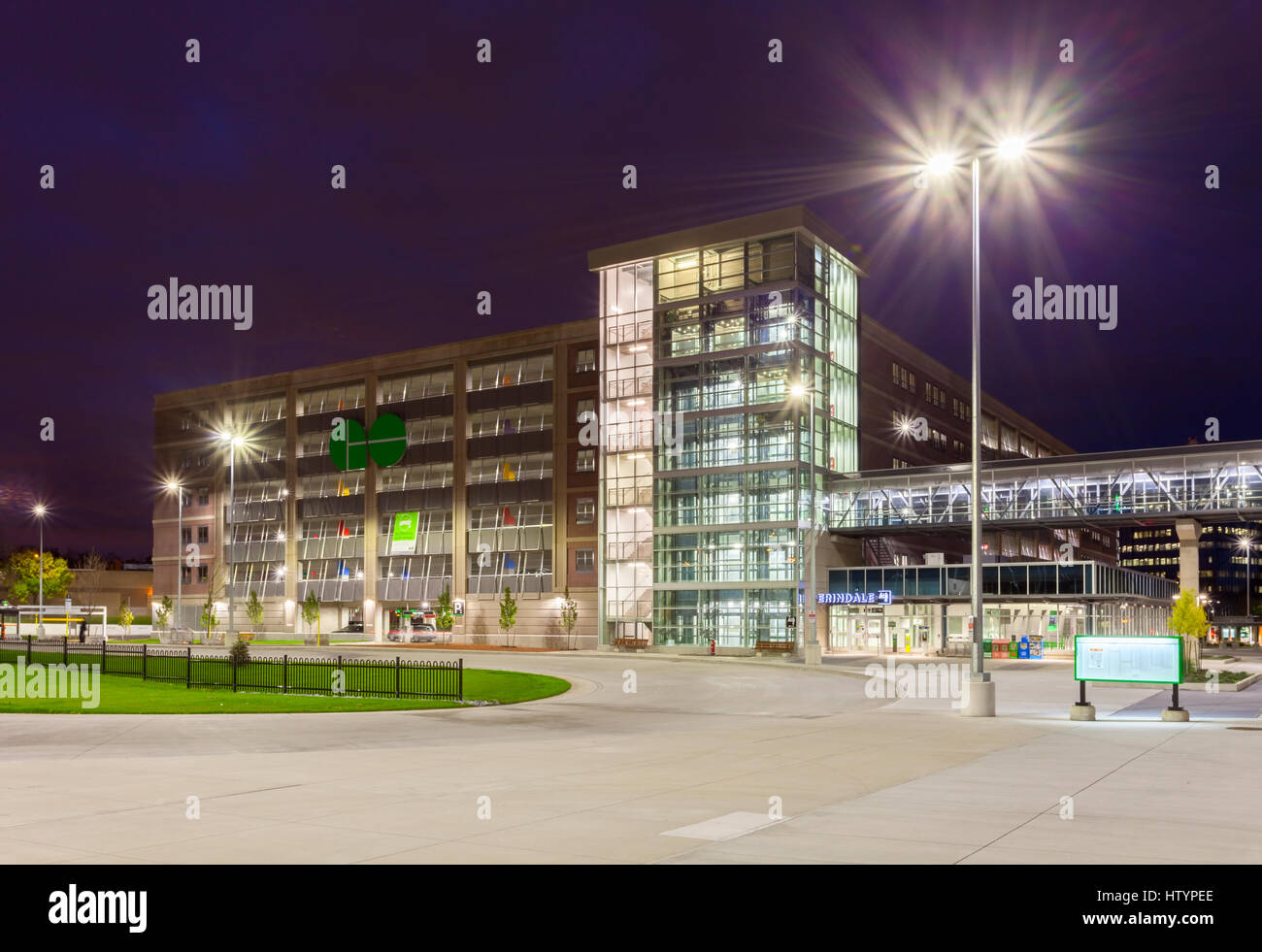 An exterior view of the parking garage and station at the Erindale Go Station in Mississauga, Ontario, Canada. Stock Photo