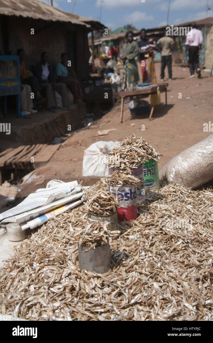 Dried fish for sale in market, Kibera slums, Nairobi, Kenya, East