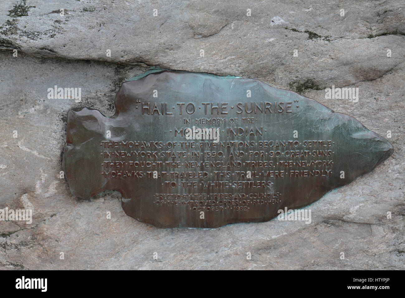 Plaque on the the Hail To The Sunrise monument, Mohawk Park, Charlemont